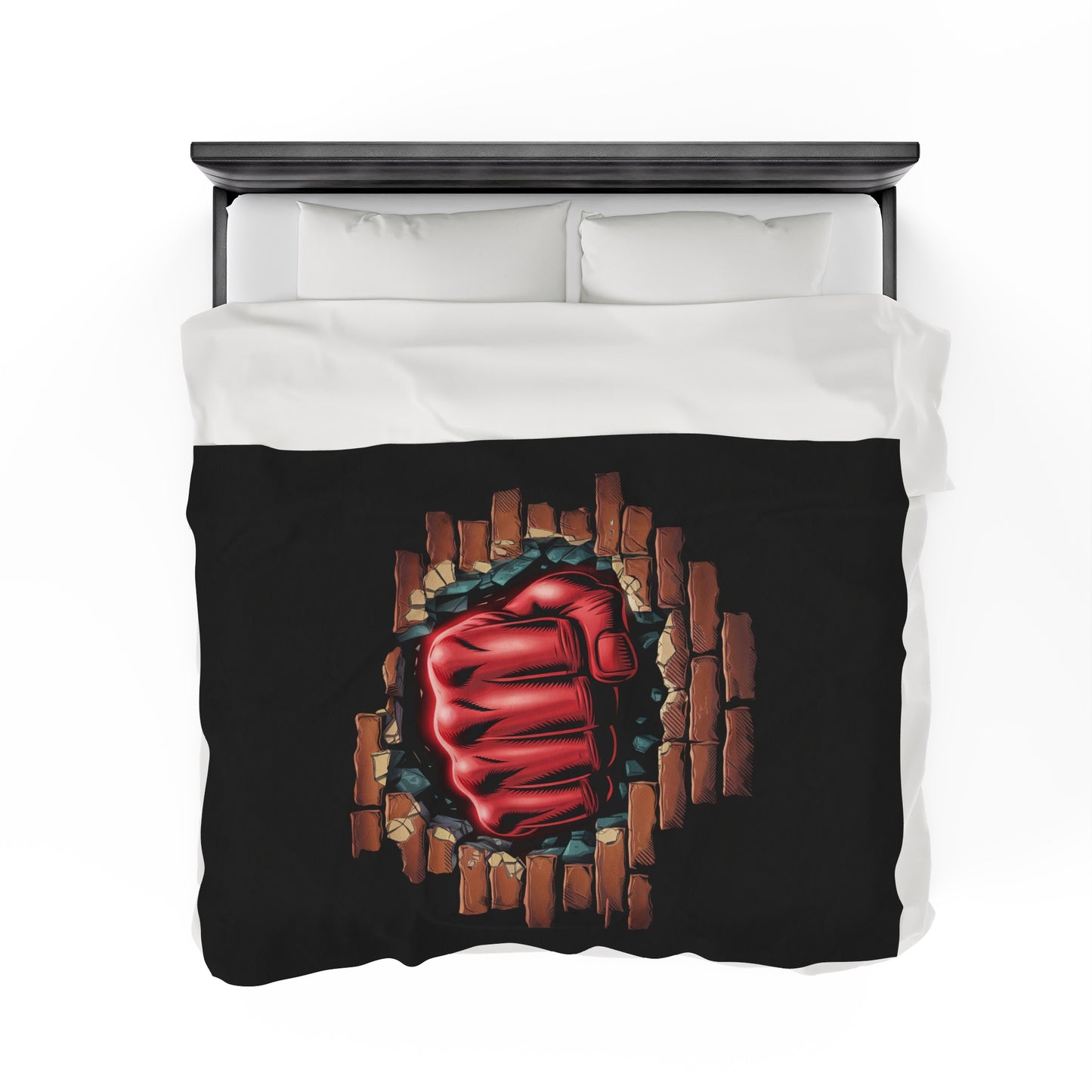 Plush Blanket - Red Fist Smashing Through Brick Wall Design