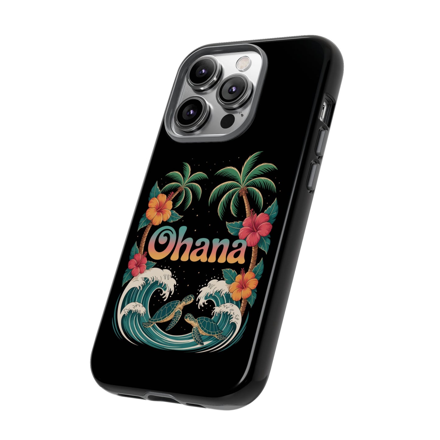 Tropical Ohana iPhone Case - Beach Vibes Cover with Palms, Hibiscus and Turtles - Rugged and Glossy Summer Phone Protector