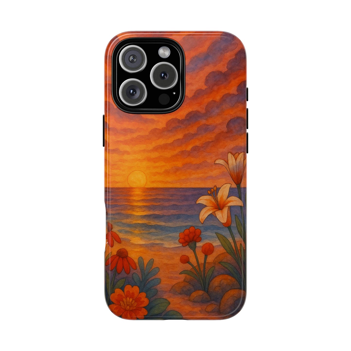 iPhone Case - Floral Ocean Sunset Watercolor Tough Case Nautical Phone Case Beach iPhone Case Ocean Sunset Theme