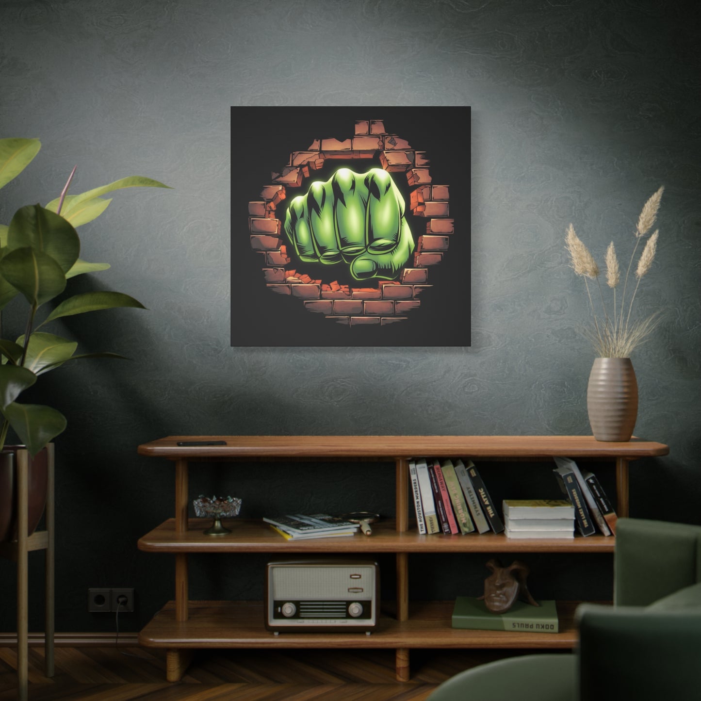 Wall Canvas Green Fist Smashing Design, Wall Art, Comic Canvas