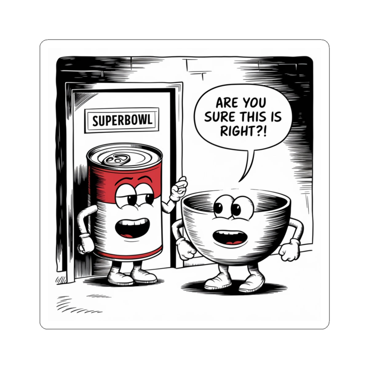 Comic Kiss-Cut Stickers - Can of Soup and Bowl Superbowl Door