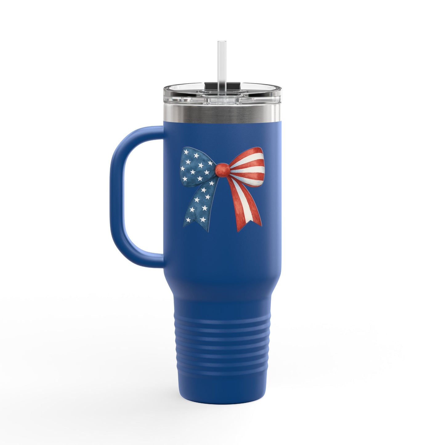 Patriotic Bow Travel Mug | 4th of July Tumbler with Straw | USA Flag Coffee Tumbler | Stars Stripes Mug | Independence Day Gift | USA Drinkware