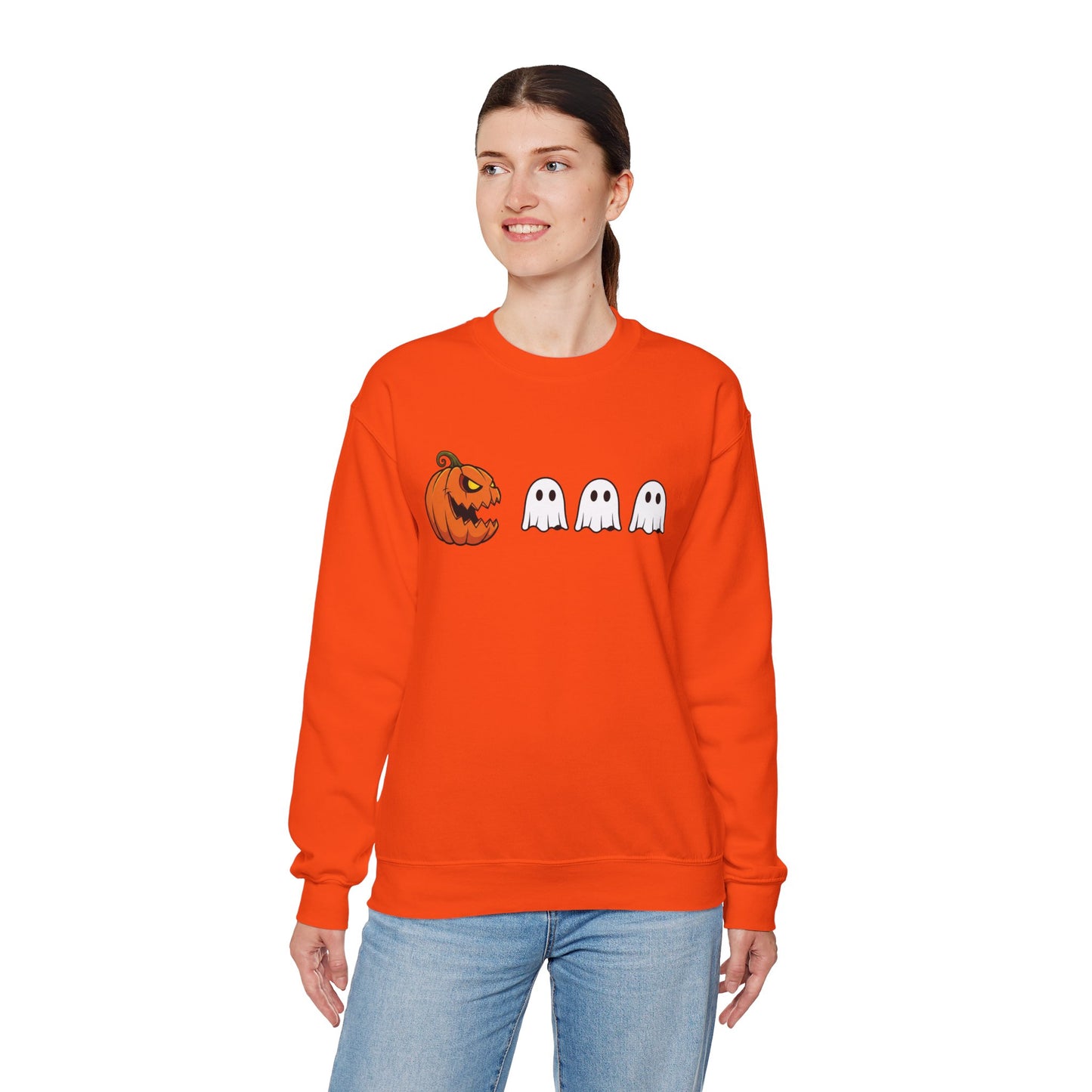 Pumpkin Ghost Sweatshirt, Funny Halloween Crewneck, Spooky Ghost Sweater, Cute Pumpkin Sweatshirt, Fall Outfit, Scary Face Sweatshirt