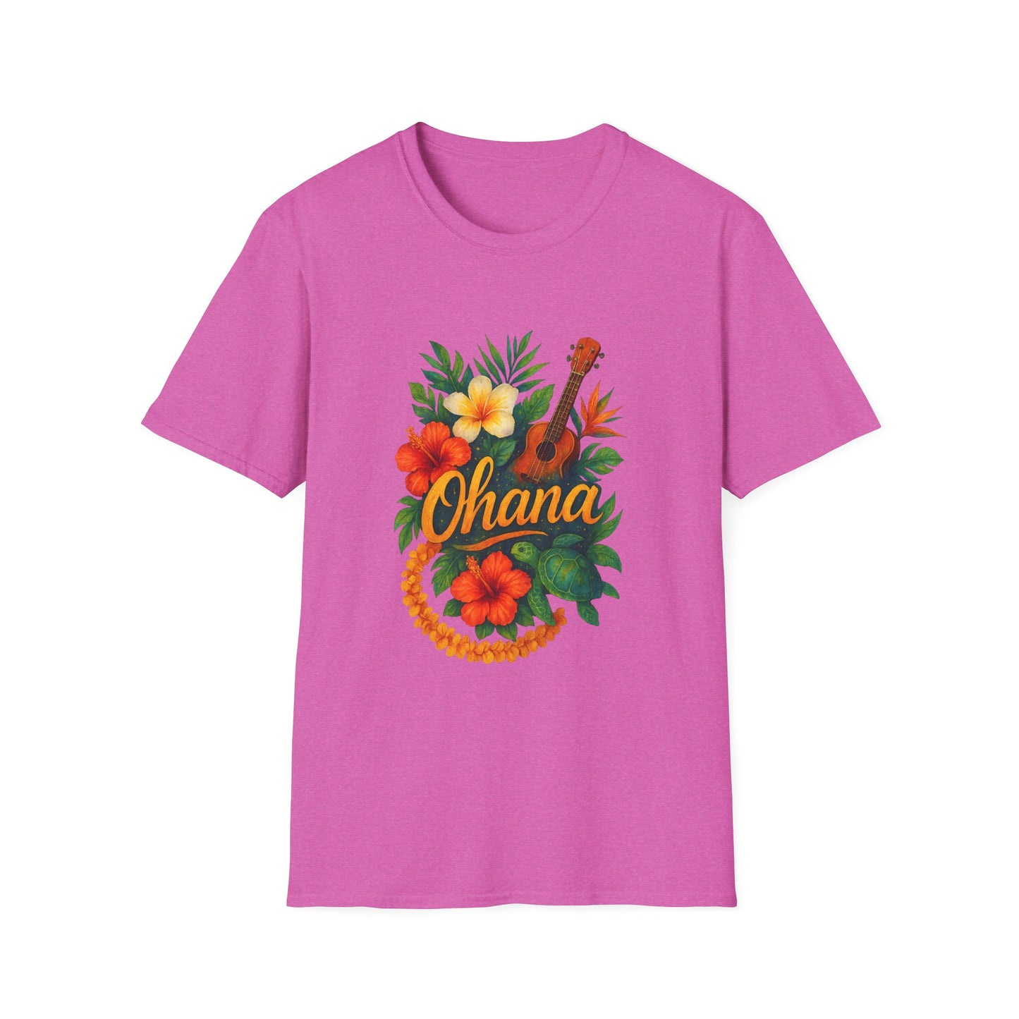 Ohana Hawaiian Shirt | Tropical Family T-Shirt | Luau Vacation Tee | Aloha Summer Shirt | Ukulele Turtle Floral Beach Gift