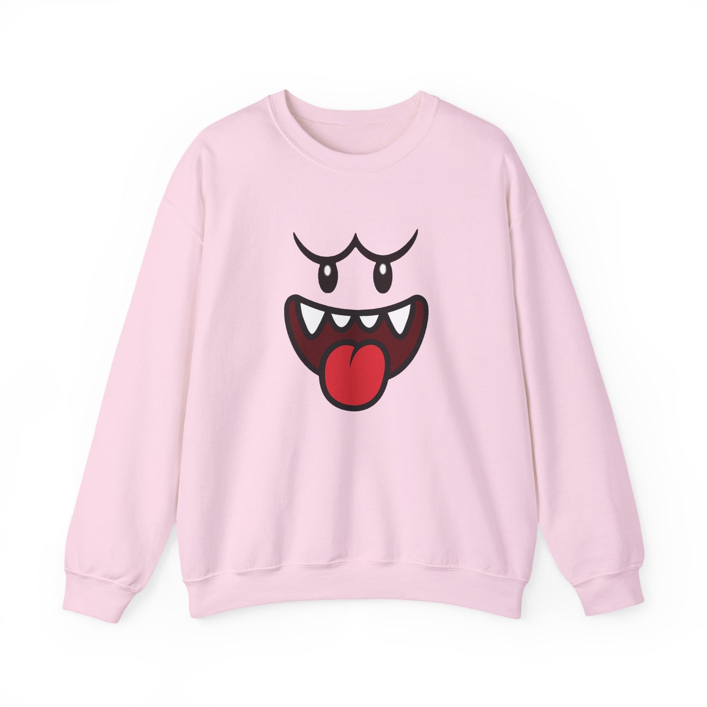 Spooky Grin Sweatshirt, Cartoon Ghost Face Crewneck, Halloween Grinning Ghost Sweatshirt, Cute Monster Smile Pullover, Spooky Season Graphic Sweat