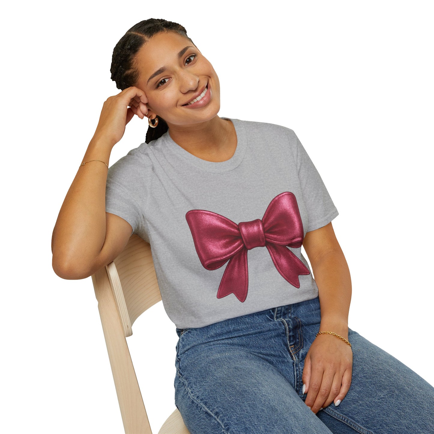 Metallic Burgundy Bow T-Shirt π | Elegant Cute Graphic Tee | Unisex Softstyle Shirt | Gift for Her, Aesthetic Outfit, Celebration Wear