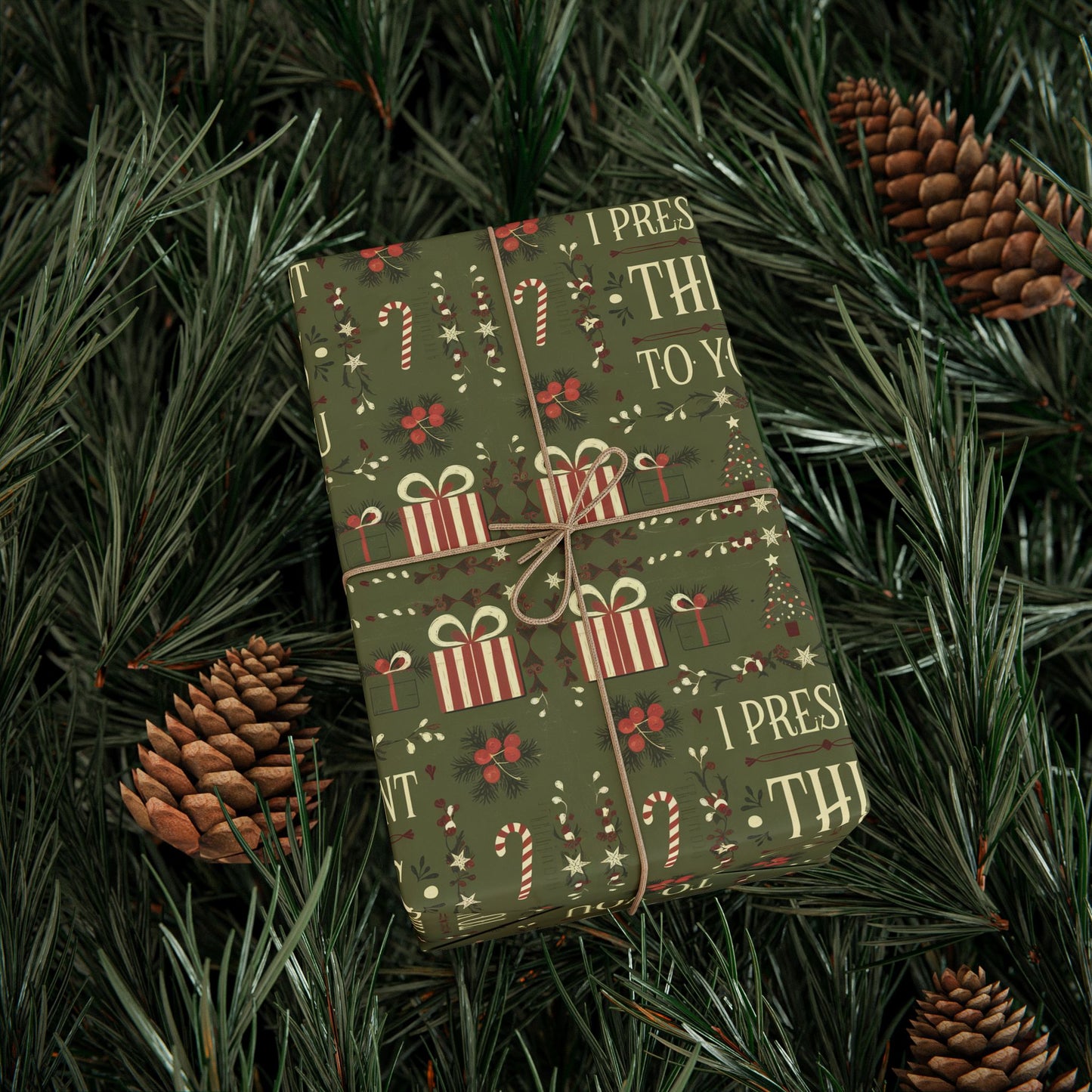 Christmas Wrapping Paper - Green 'I Present This To You'