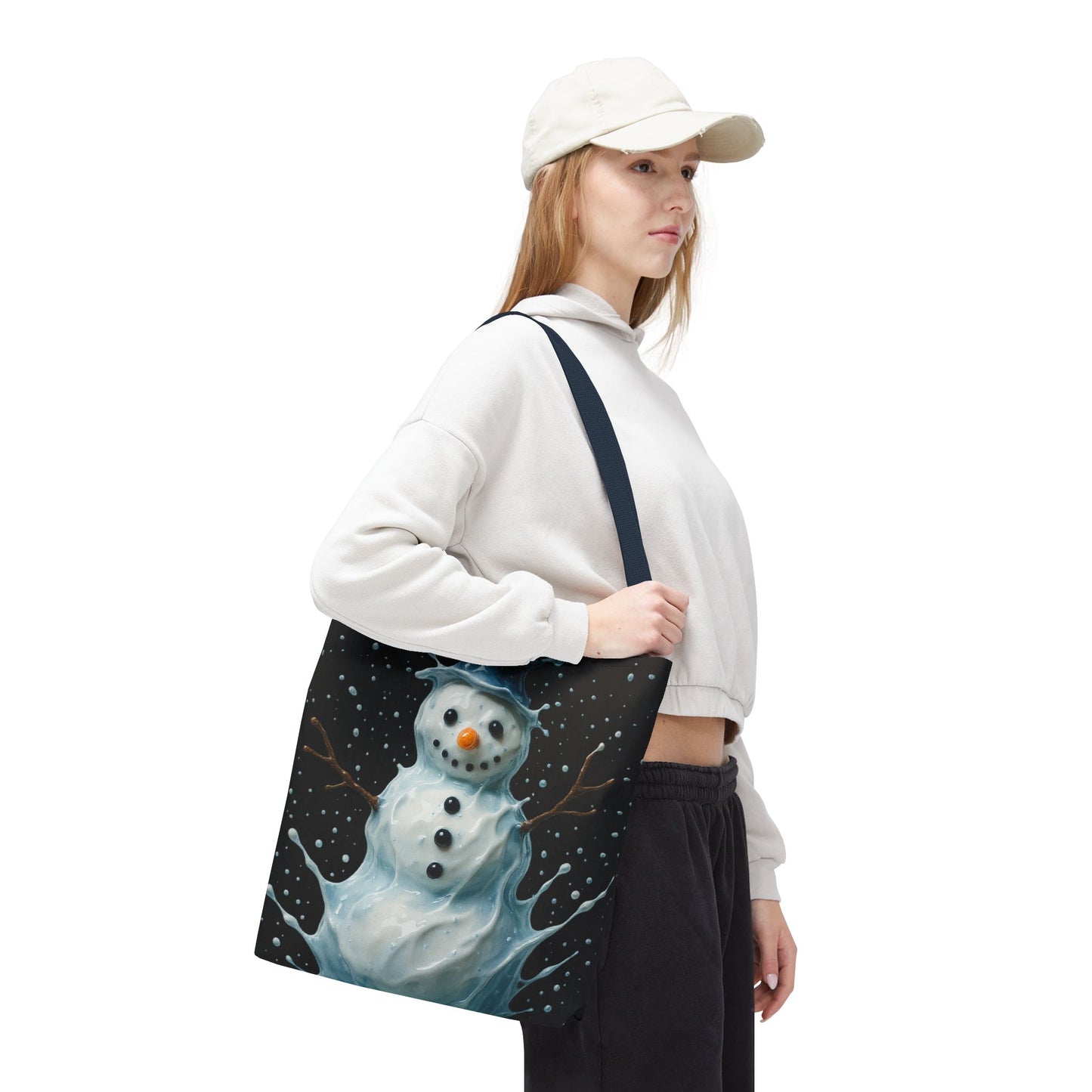 Winter Snowman Tote Bag, Festive Christmas Gift Bag, Holiday Shopping Tote, Snowy Season Accessory, Reusable Winter Art Bag For Everyday Use