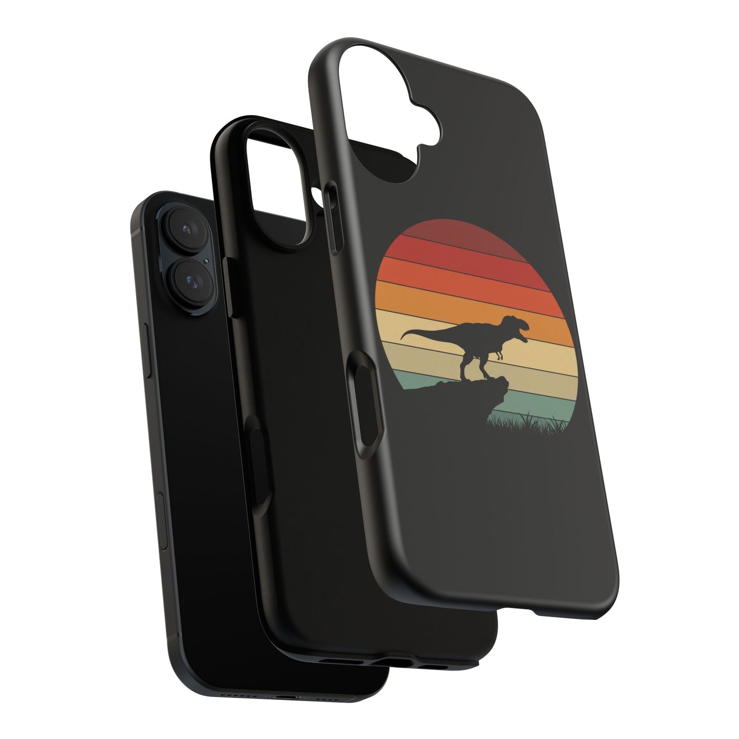 Retro Sunset Dinosaur iPhone Case | T‑Rex Silhouette Vintage Phone Cover for iPhone 14/15/16 Pro | Aesthetic Dinosaur Gift