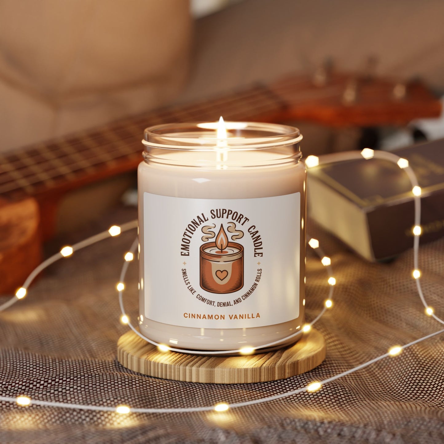 Emotional Support Candle, Cinnamon Vanilla Scented Soy Candle, Cozy Aromatherapy Jar Candle, Relaxation And Self-Care Gift For Home