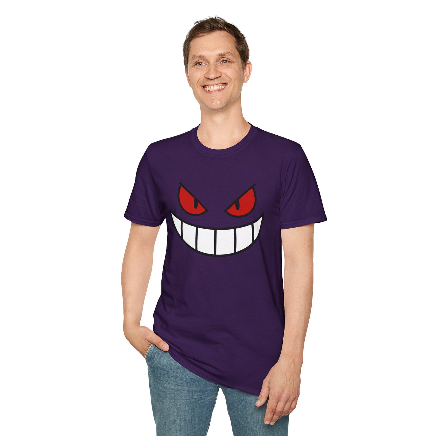 Spooky Grin Face T-Shirt - Creepy Ghost Smile Graphic Tee - Dark Humor Unisex Shirt - Anime Monster Style Funny Top
