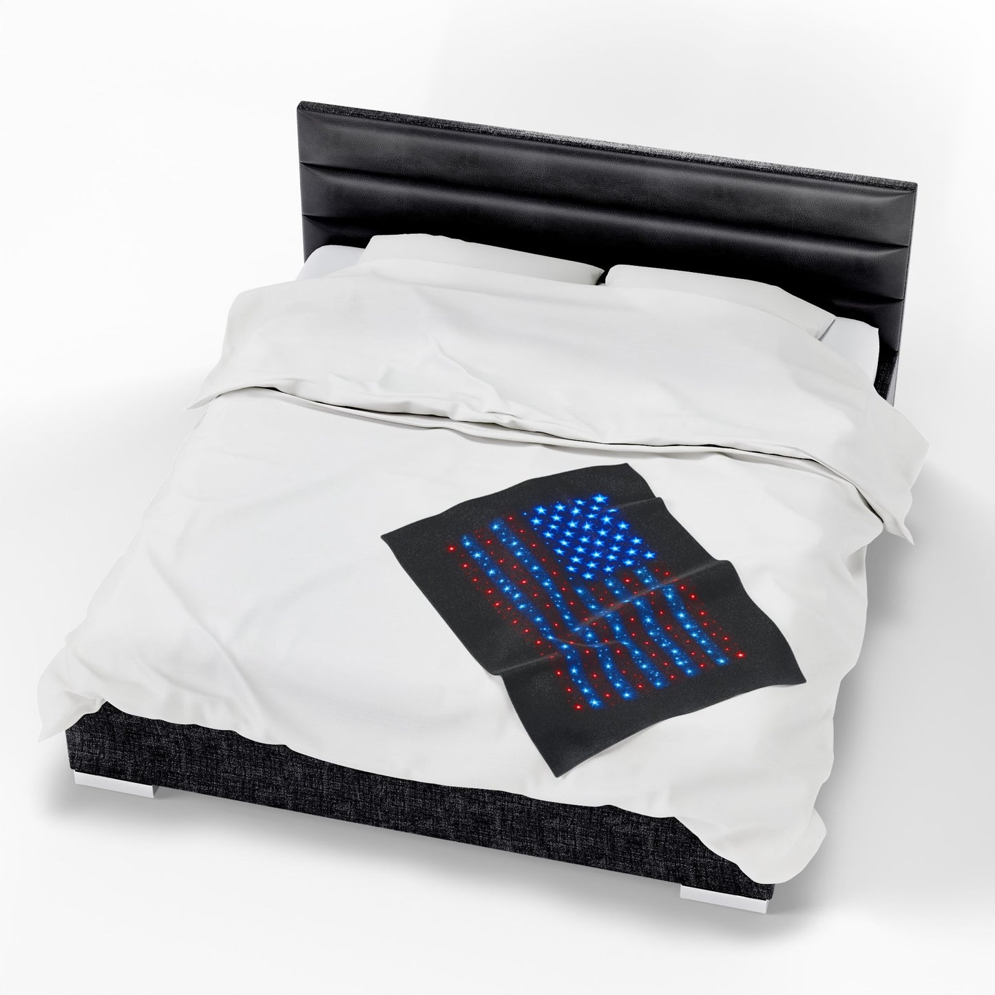 Starry Bioluminescent USA Flag Plush Blanket - Velveteen Patriotic Throw - 4th July Cozy Home Decor - Modern Stars and Stripes Throw