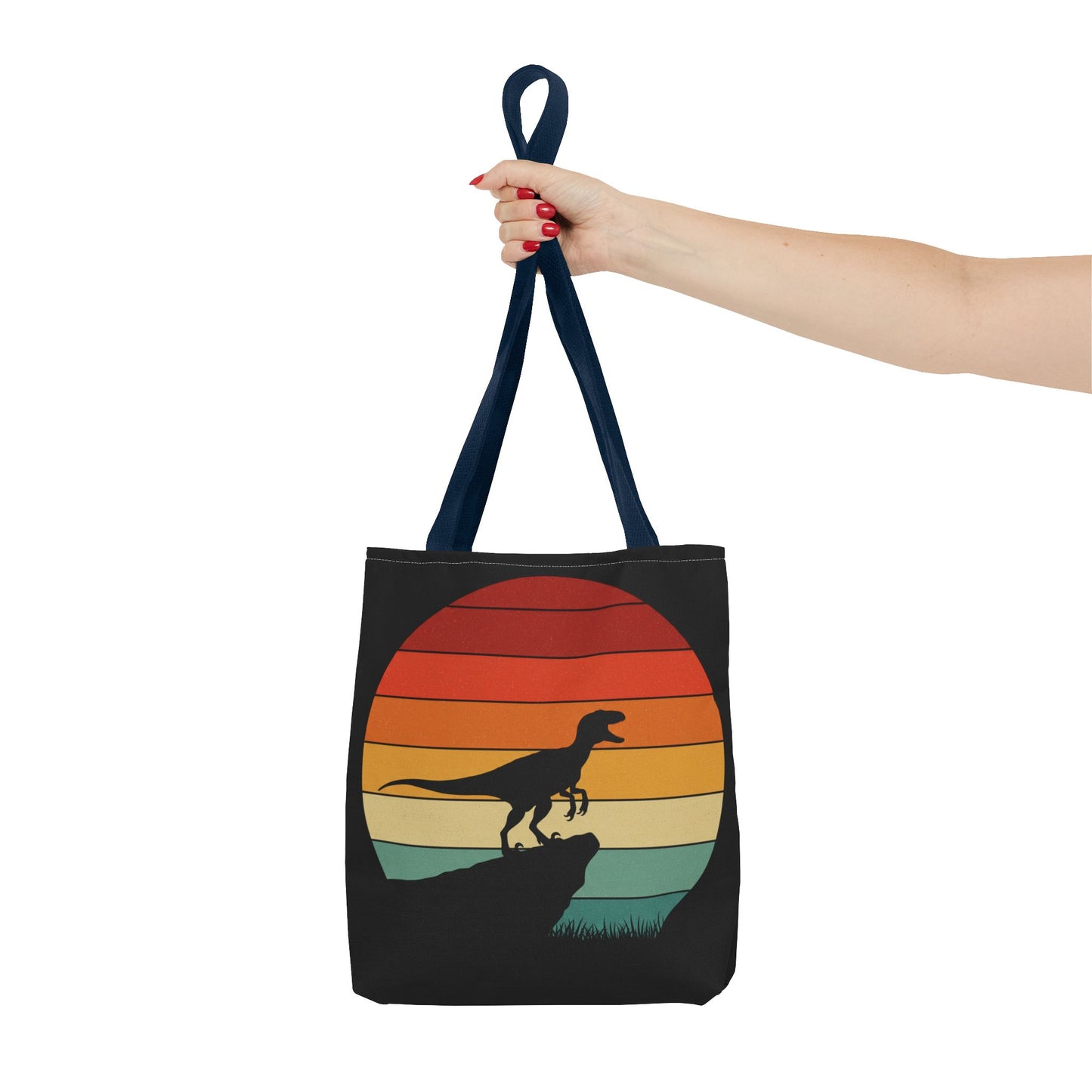 Retro Dino Sunset Tote Bag - Eco Canvas Dinosaur Beach Bag | Sustainable and Stylish Camping, Dino Lover Gift, Reusable Market Tote