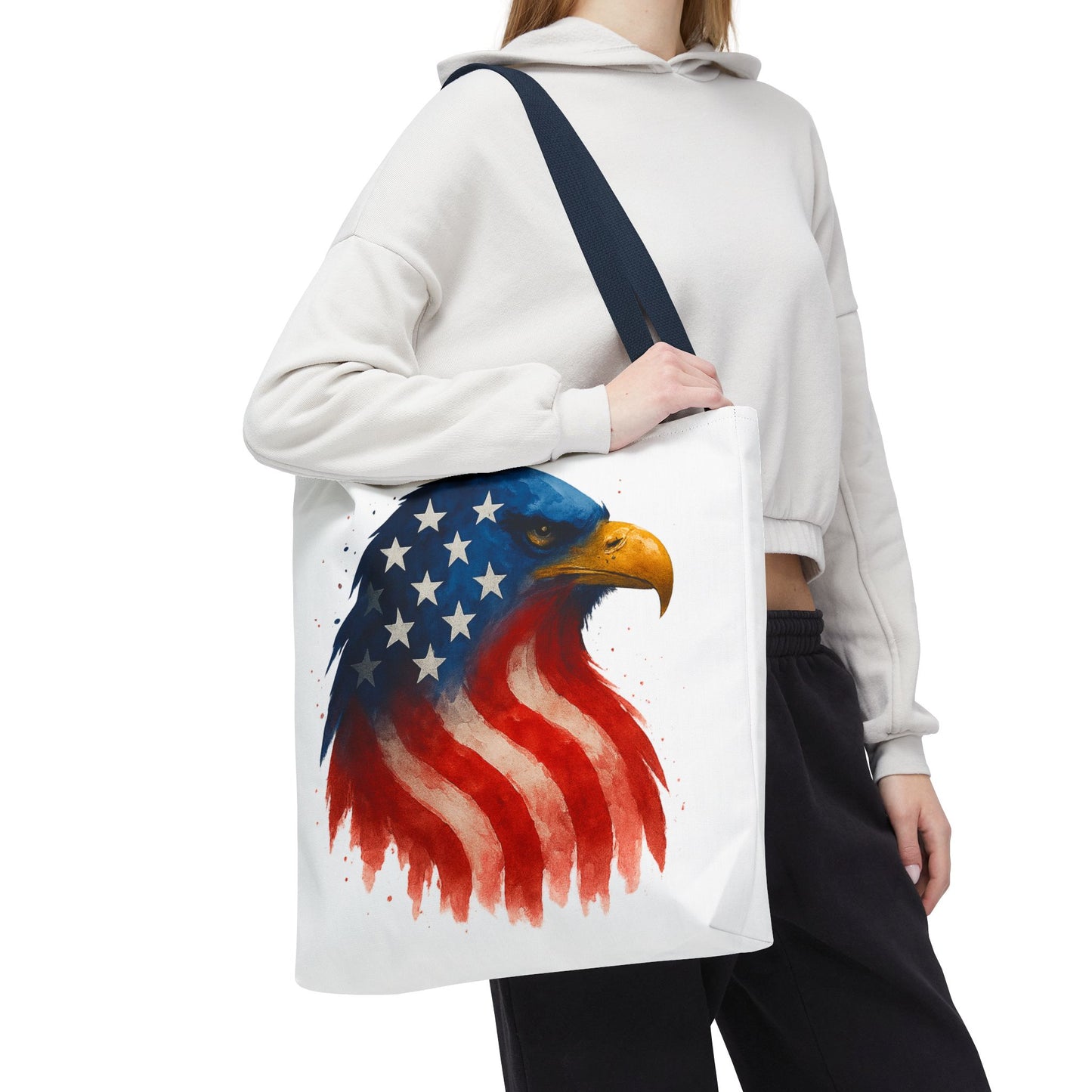 Patriotic Eagle Tote Bag USA Flag Canvas Carryall - Eco-Friendly Independence Day, Memorial Day Gift for Veterans, Reusable Shopping Bag