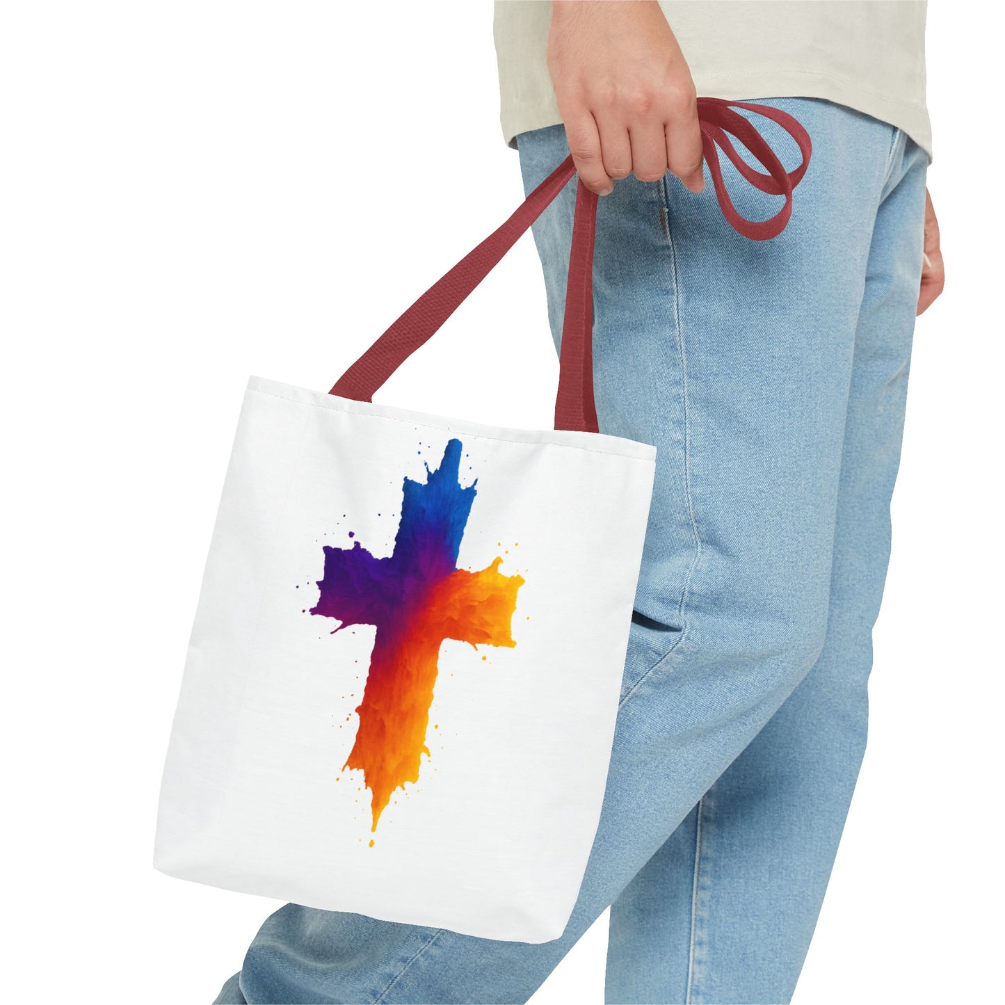 Watercolor Cross Tote Bag, Faith Tote, Christian Gift Bag, Religious Art Shoulder Bag, Inspirational Everyday Carry, Spiritual Cross Design Tote