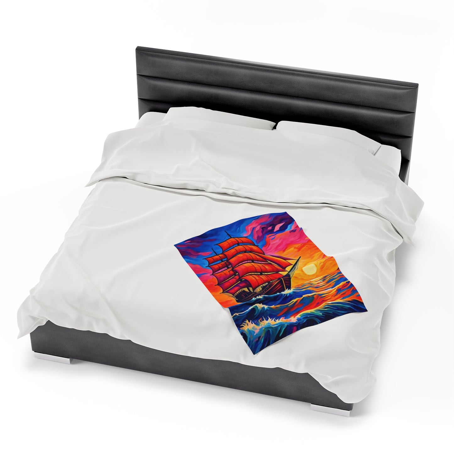 Plush Blanket - Sunset Ship Painting Design