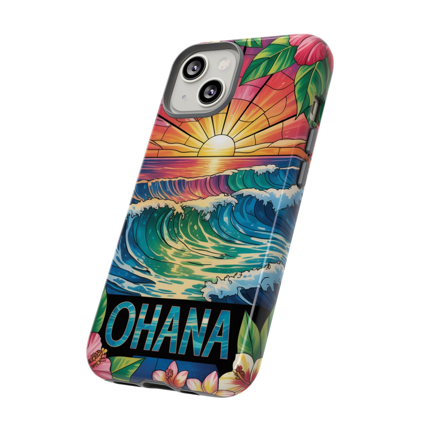 Ohana iPhone Case Tropical Hawaiian Sunset Phone Cover Wave Floral Beach Art Cute Gift for iPhone Lovers