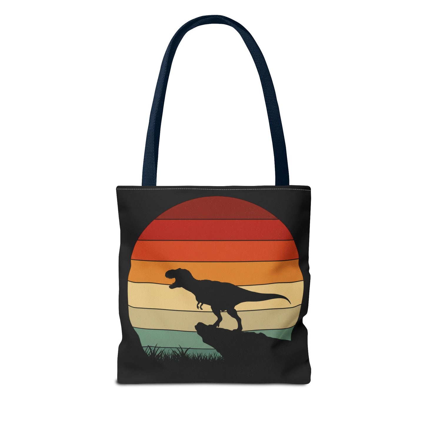 Retro Dinosaur Sunset Tote Bag | AOP Canvas Shopper - Eco Beach Bag for Dino Lovers and Kids, All-Over Print Summer Travel Gift