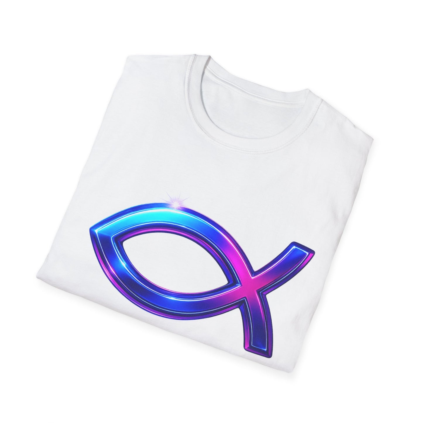 Neon Christian Fish T-Shirt, Modern Faith Tee, Ichthys Jesus Shirt, Spiritual Gift For Men And Women, Glow Cross Symbol Graphic Tee