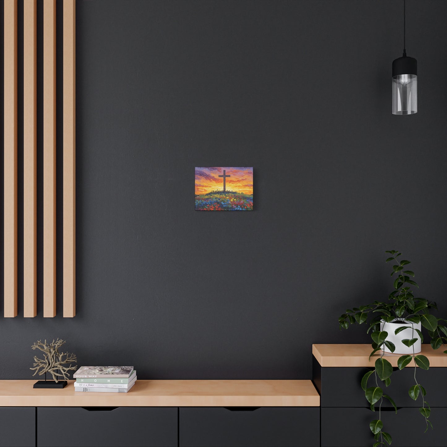 Van Gogh Inspired Inspirational Stretched Canvas Art - Sunset Cross Landscape