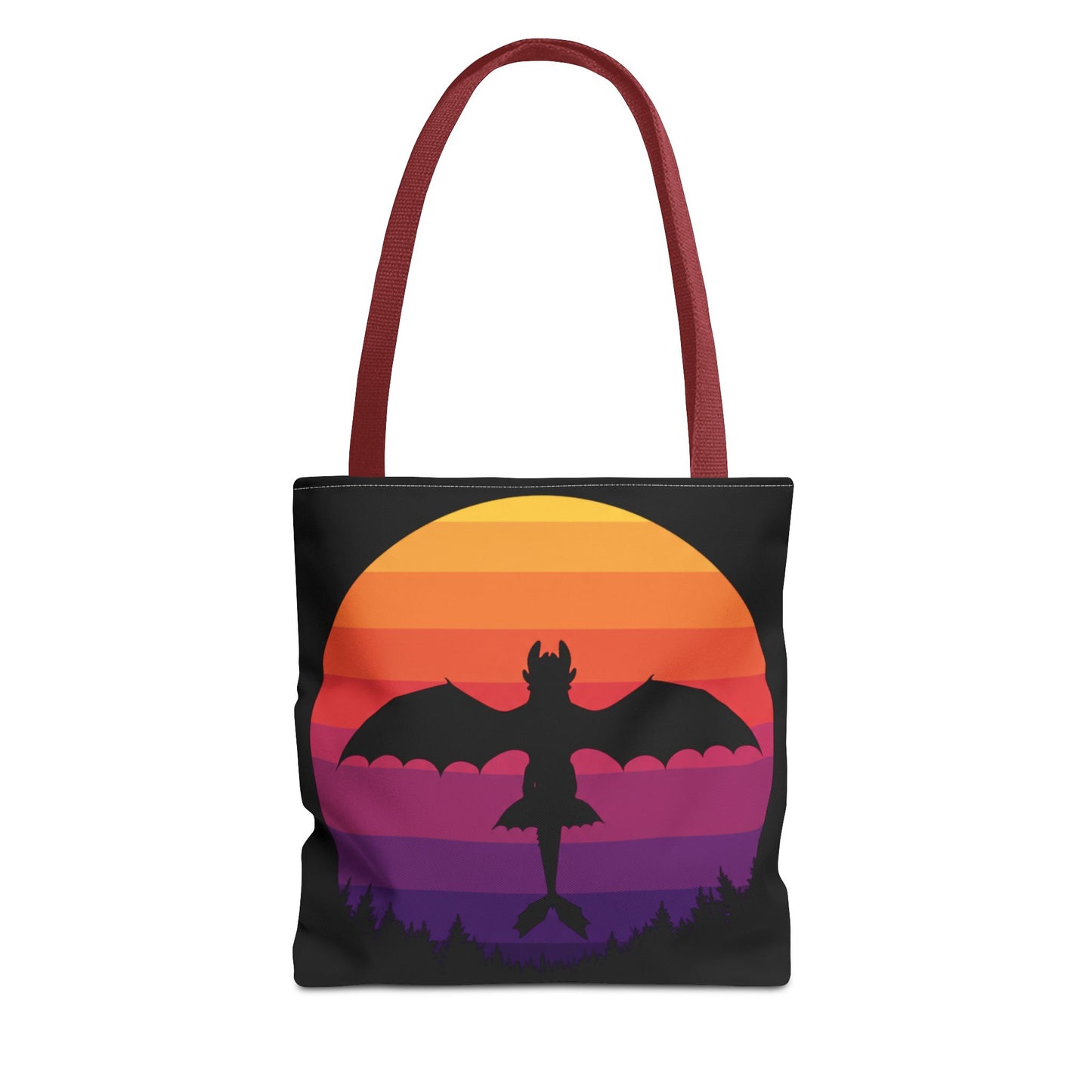 Sunset Dragon Flight Tote Bag, Reusable Eco-Friendly Shoulder Bag With Silhouette Design, Aesthetic Black Tote For Everyday Use And Gifts