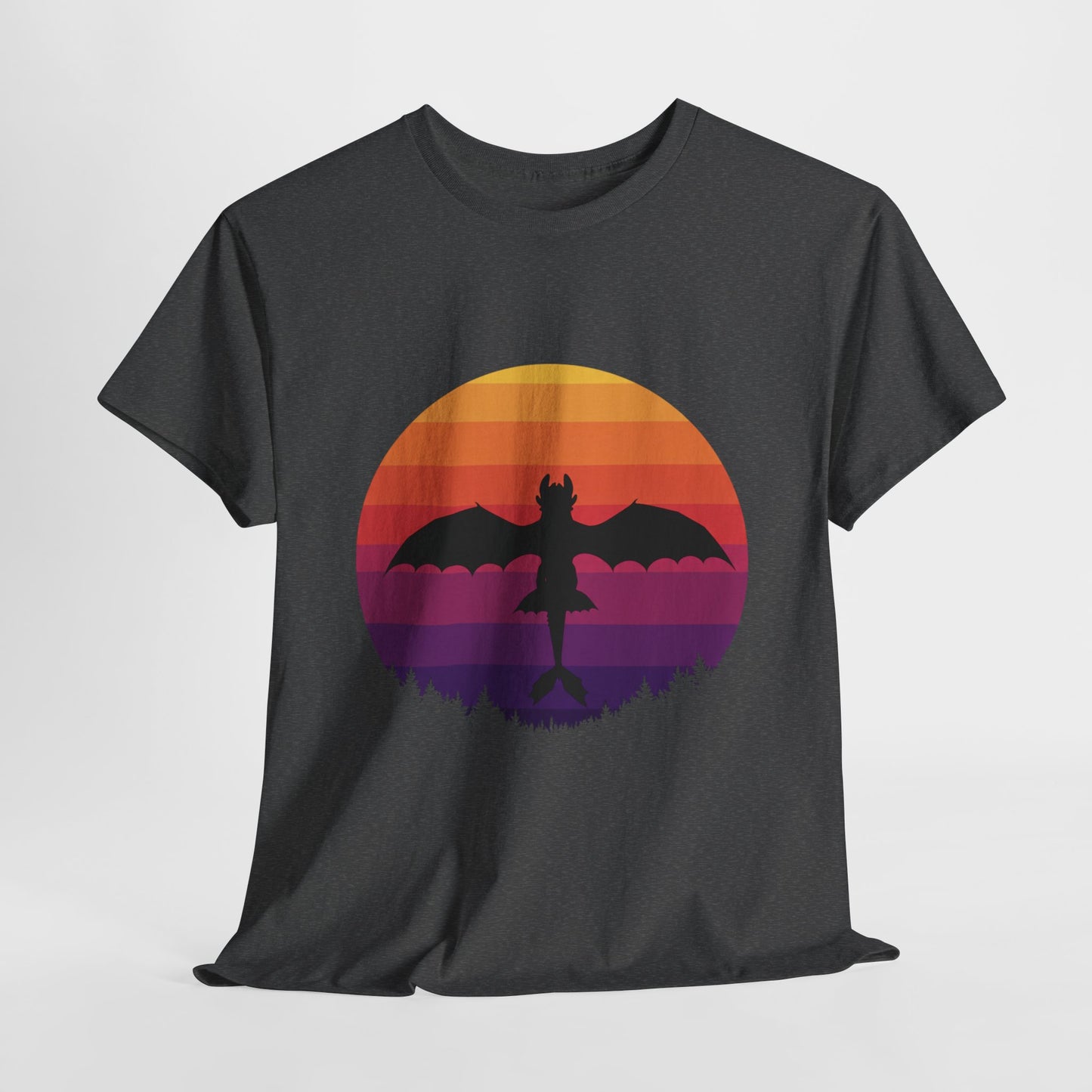 Night Dragon Sunset T-Shirt | Retro Dragon Silhouette Tee | Fantasy Dragon Shirt | Unisex Graphic Tee | Gift for Dragon Lovers