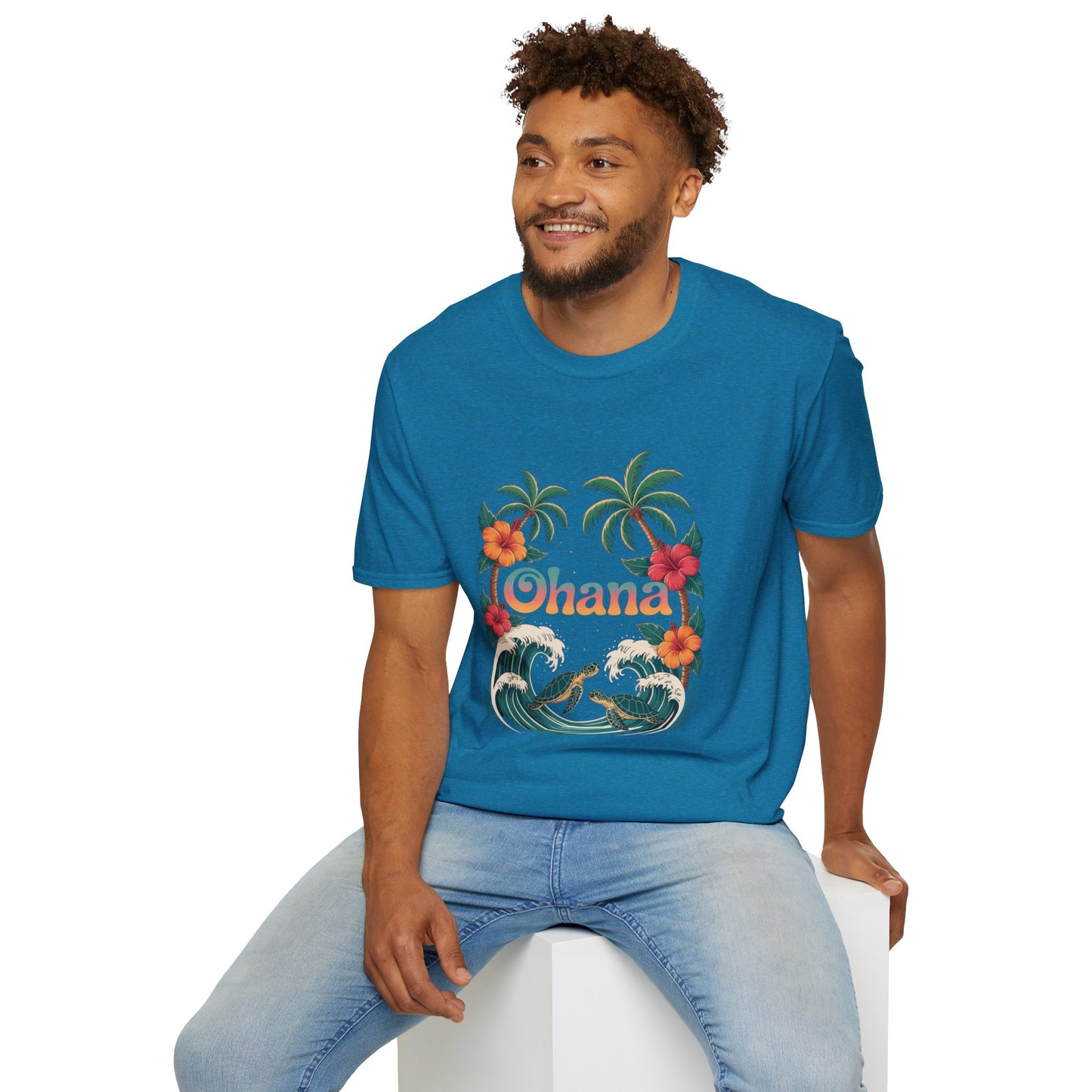 Ohana Shirt - Retro Hawaiian Sea Turtle & Palm Tree Graphic Tee - Tropical Beach Family Gift, Summer Vacation Aesthetic T-Shirt
