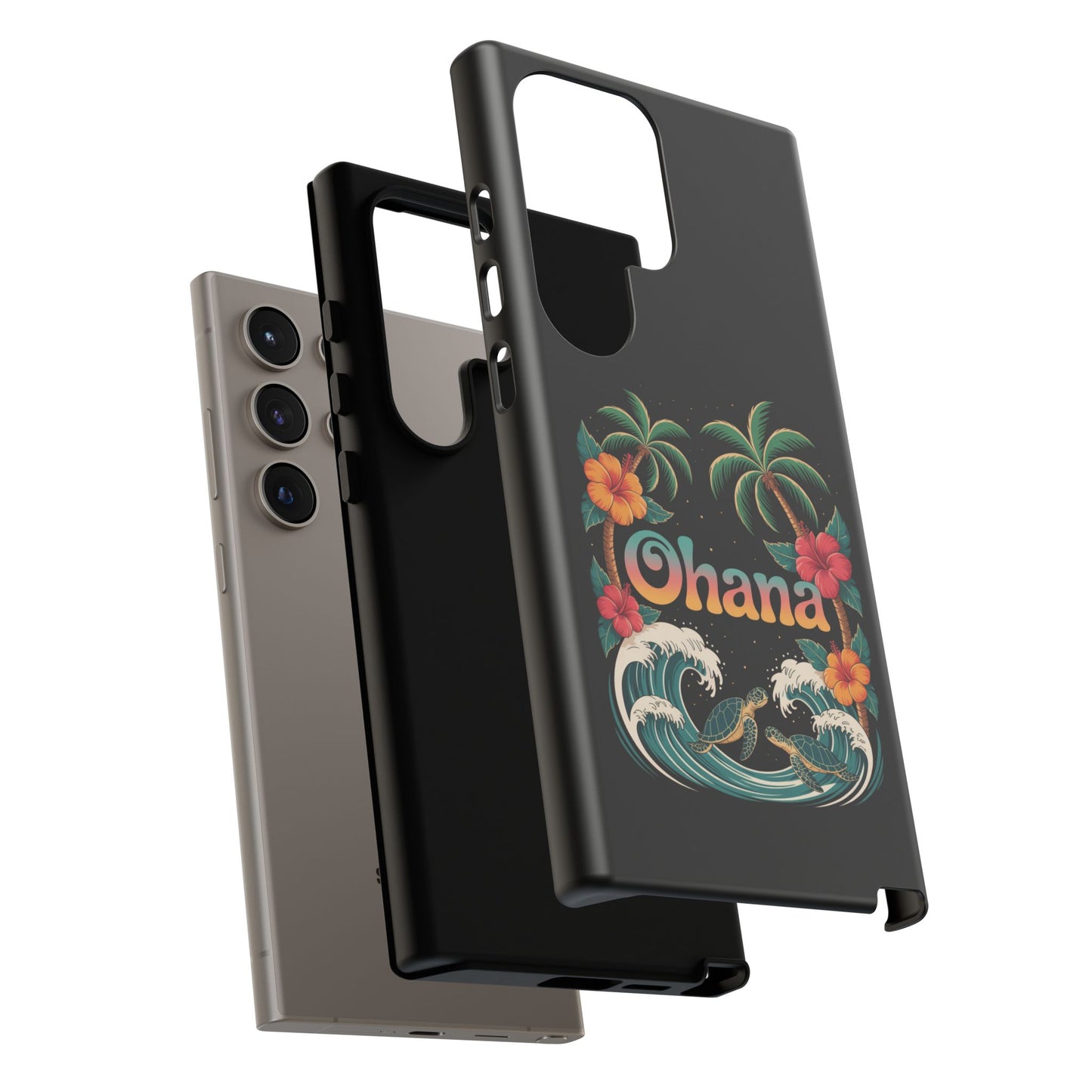 Tropical Ohana Samsung Case - Summer Beach Phone Cover - Hawaiian Palm & Hibiscus Design - Rugged & Glossy Protector for Galaxy