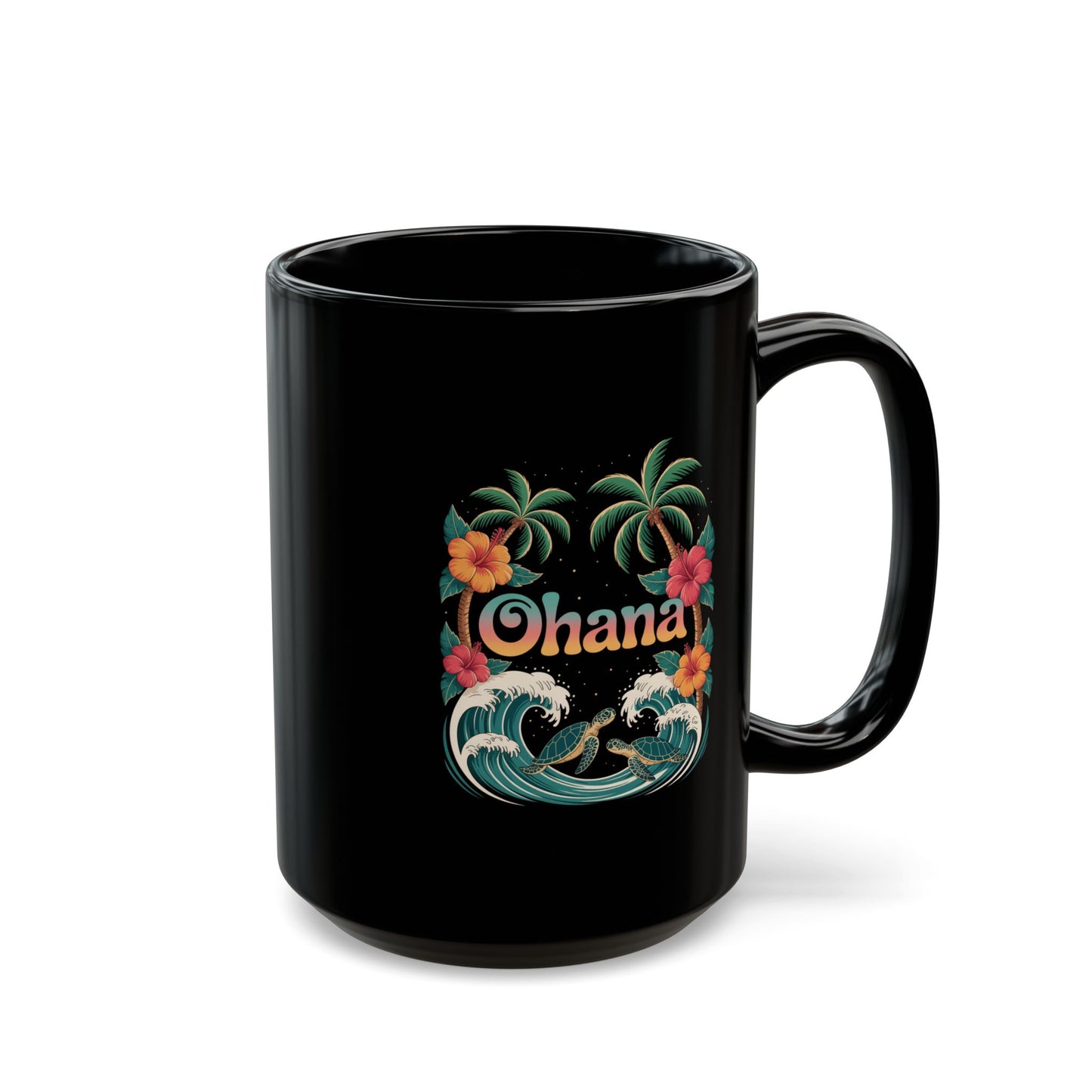 Ohana Hawaiian Mug - Tropical Beach Coffee Cup with Sea Turtles & Palm Trees - Family Gift Idea - Coastal Vibes Island Aesthetic