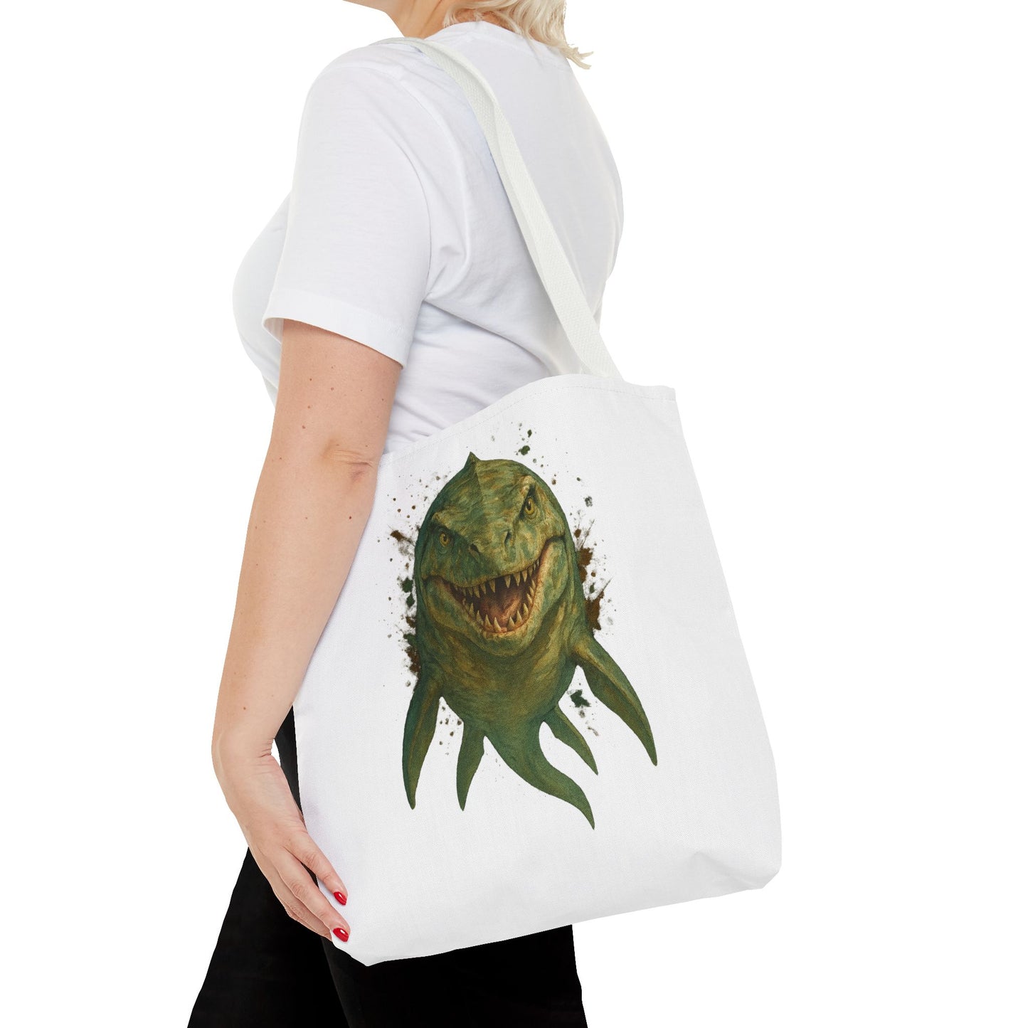Watercolor Mosasaurus Tote Bag - Prehistoric Sea Monster Art, Dinosaur Ocean Reptile Gift, Eco Canvas Bag for Dino and Marine Fans