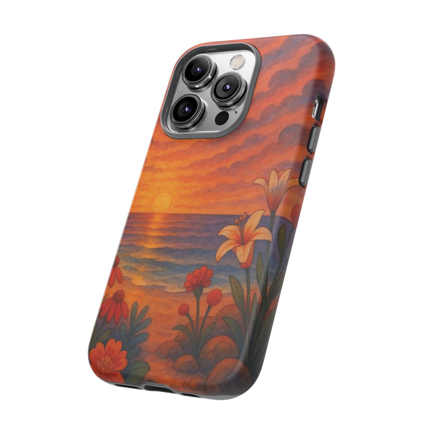 iPhone Case - Floral Ocean Sunset Watercolor Tough Case Nautical Phone Case Beach iPhone Case Ocean Sunset Theme