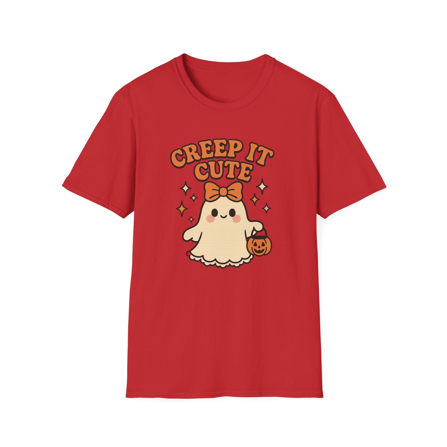 Creep It Cute Ghost Halloween Shirt - Kawaii Ghost Tee with Bow and Pumpkin, Spooky-Cute Fall Graphic T-Shirt, Spooky Season Halloween Top