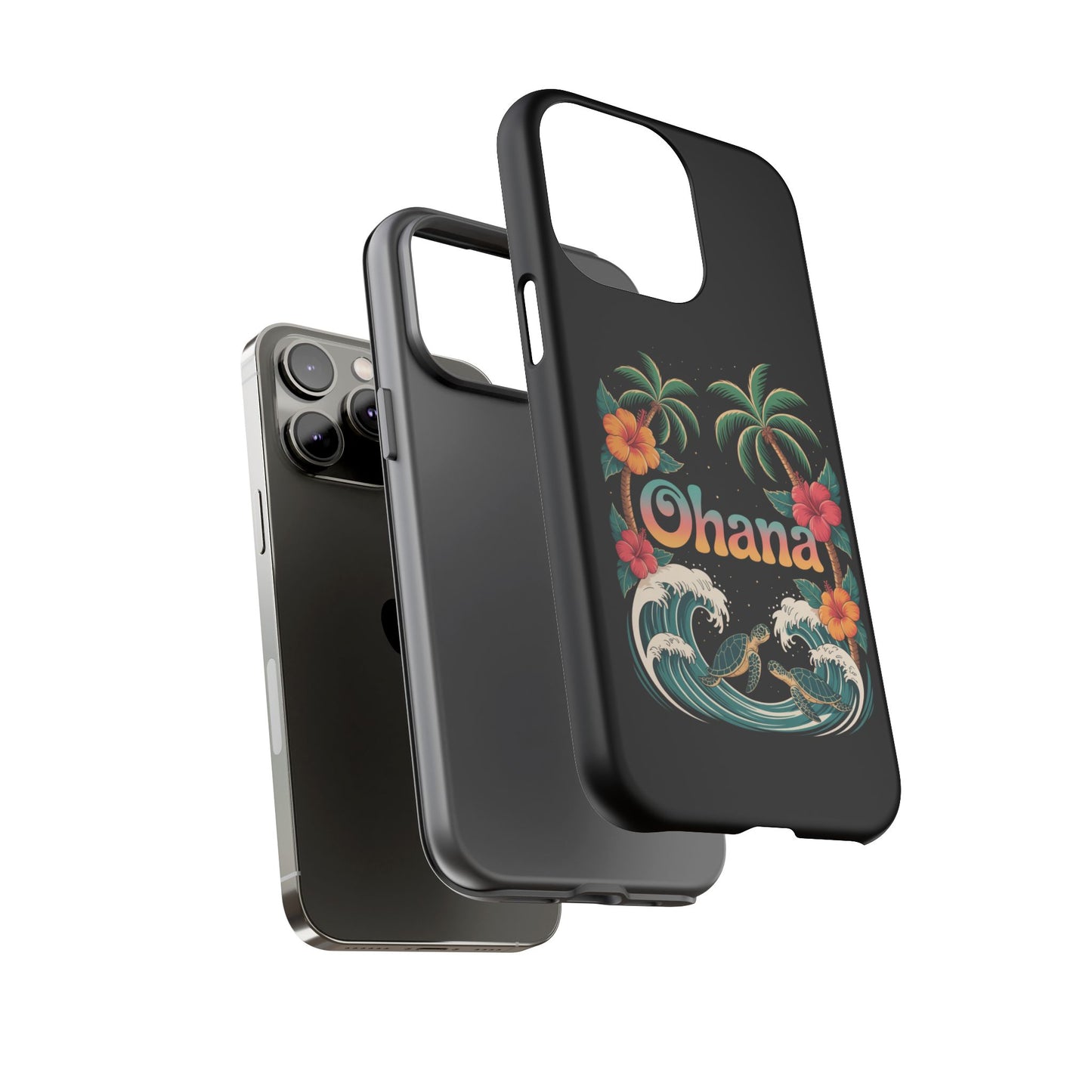 Tropical Ohana iPhone Case - Beach Vibes Cover with Palms, Hibiscus and Turtles - Rugged and Glossy Summer Phone Protector
