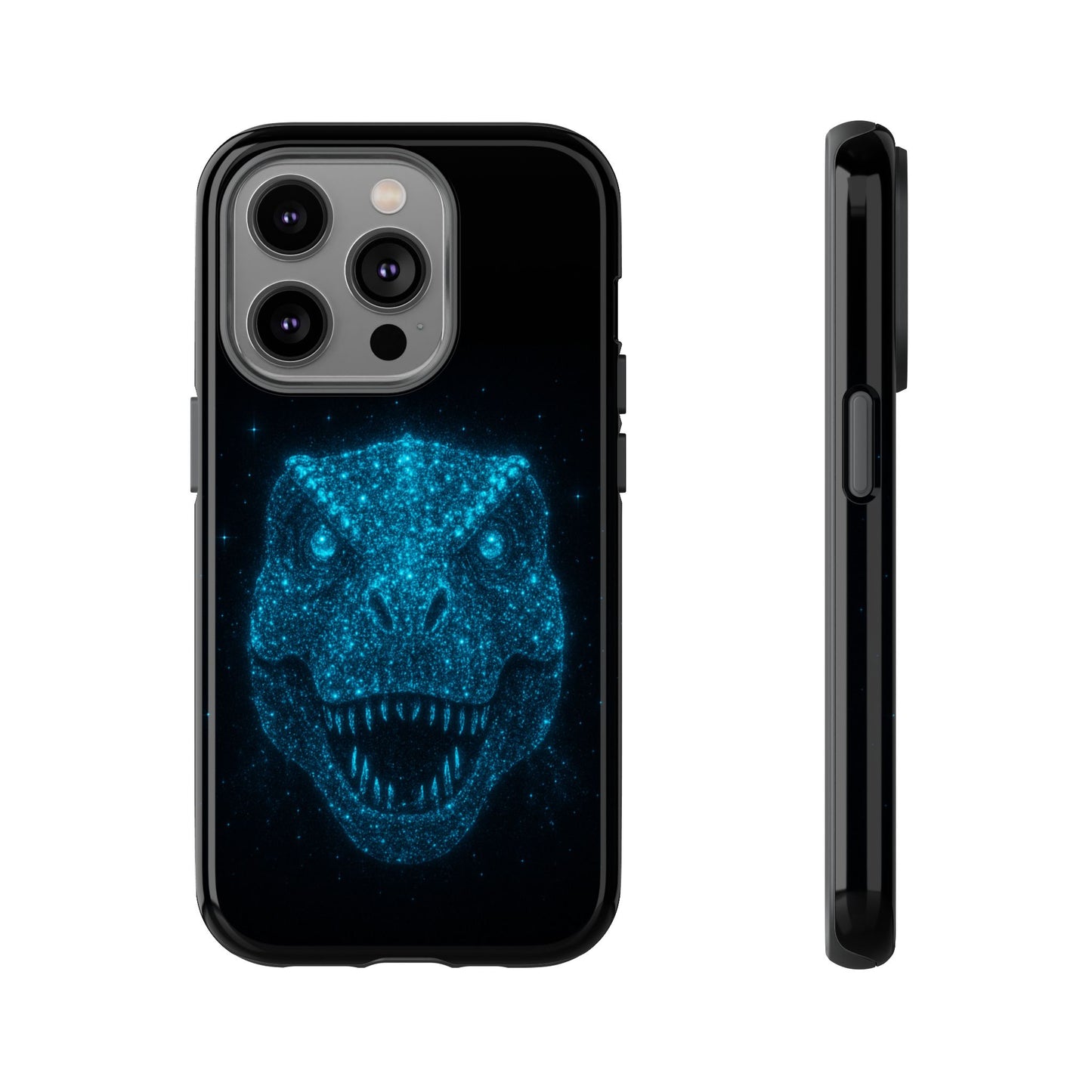 Bioluminescent Particle T-Rex iPhone Case - Galaxy-Style Cosmic Dino on Tough Dual-Layer Cover, Gift for Dino & Space Fans