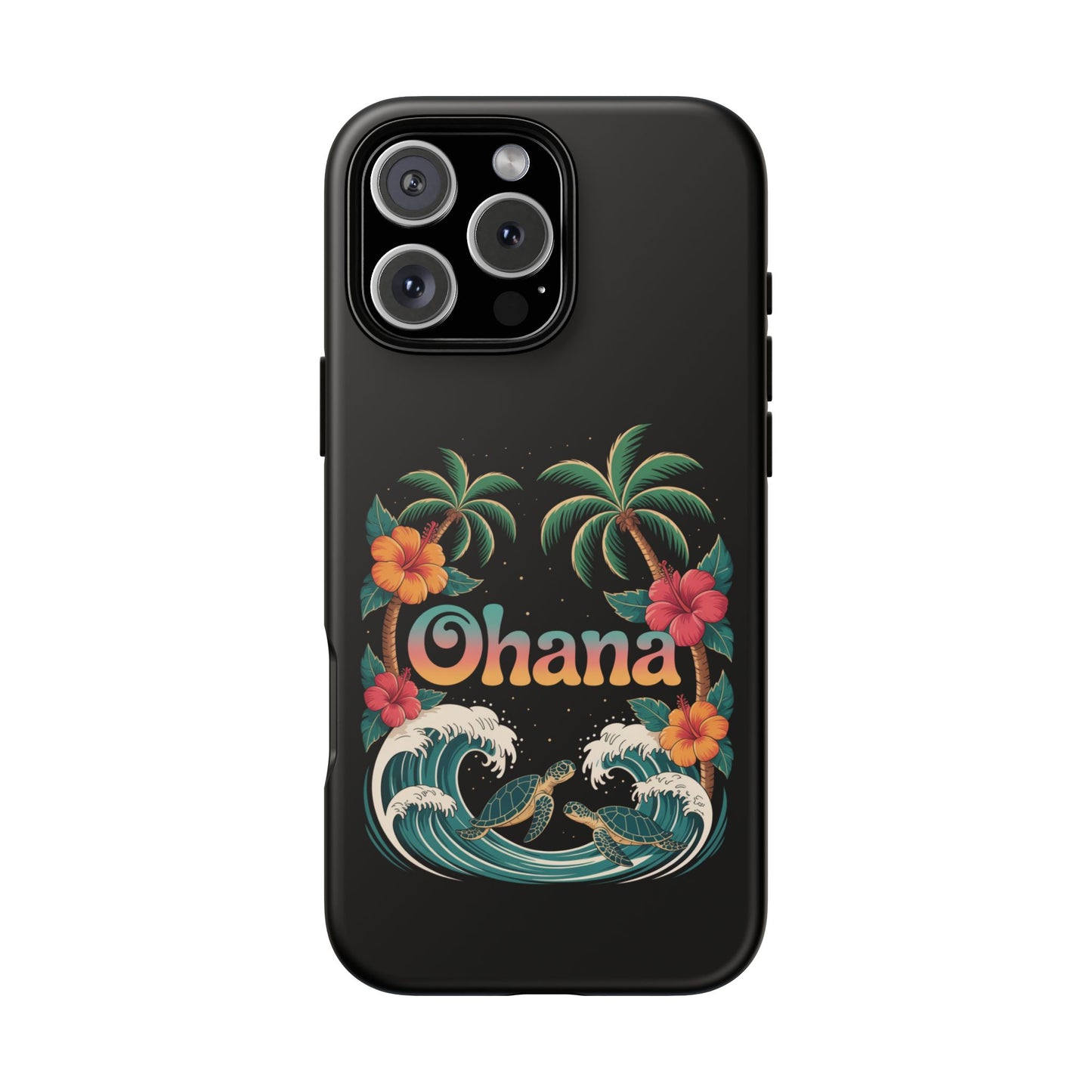 Tropical Ohana iPhone Case - Beach Vibes Cover with Palms, Hibiscus and Turtles - Rugged and Glossy Summer Phone Protector