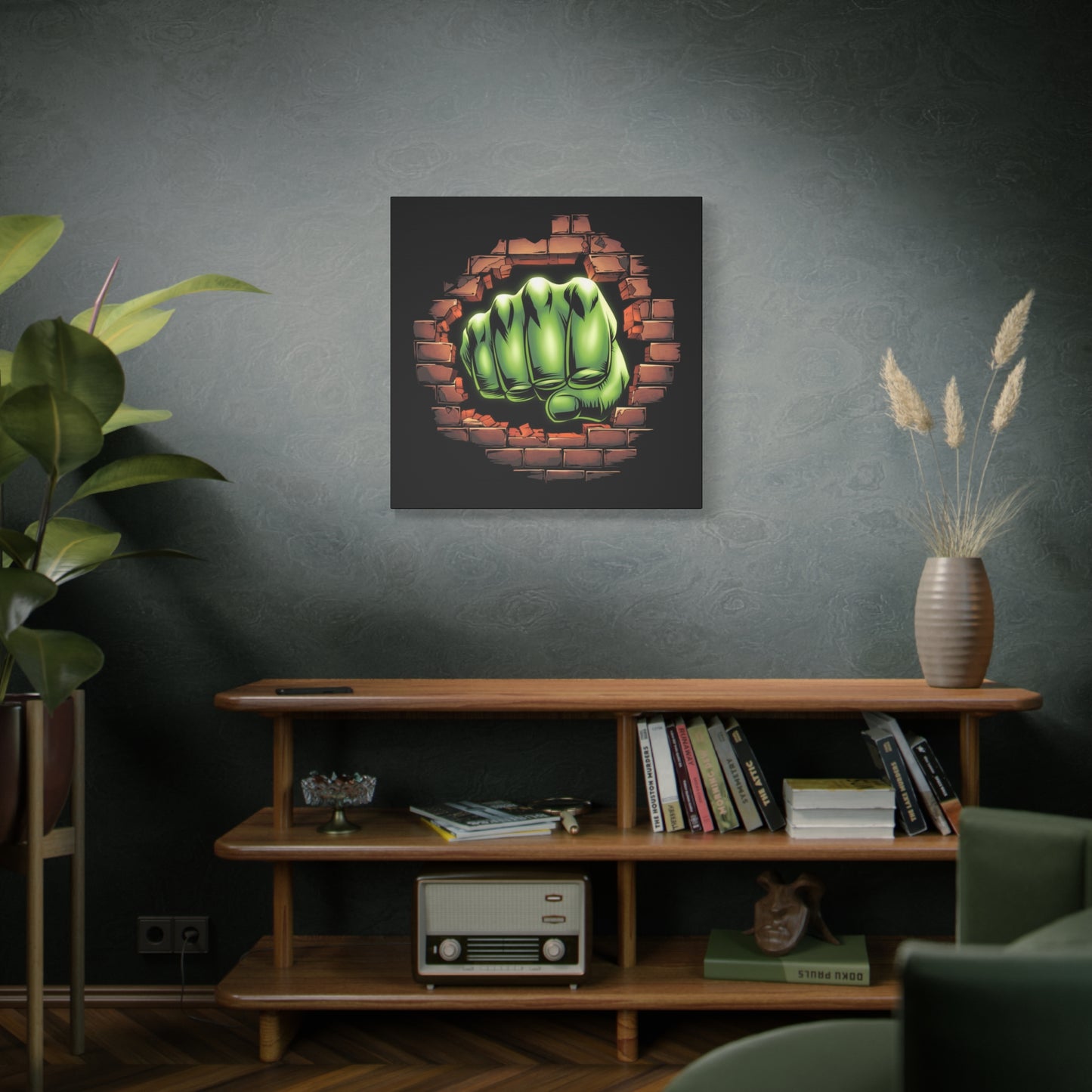 Wall Canvas Green Fist Smashing Design, Wall Art, Comic Canvas