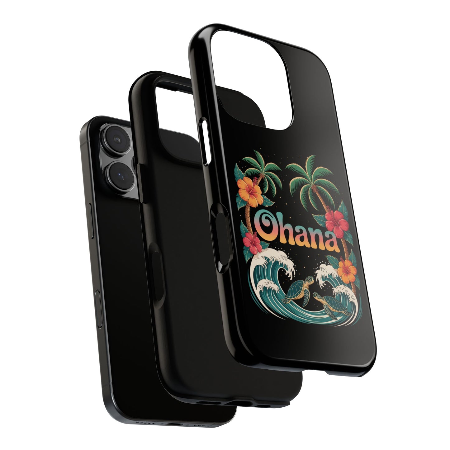 Tropical Ohana iPhone Case - Beach Vibes Cover with Palms, Hibiscus and Turtles - Rugged and Glossy Summer Phone Protector