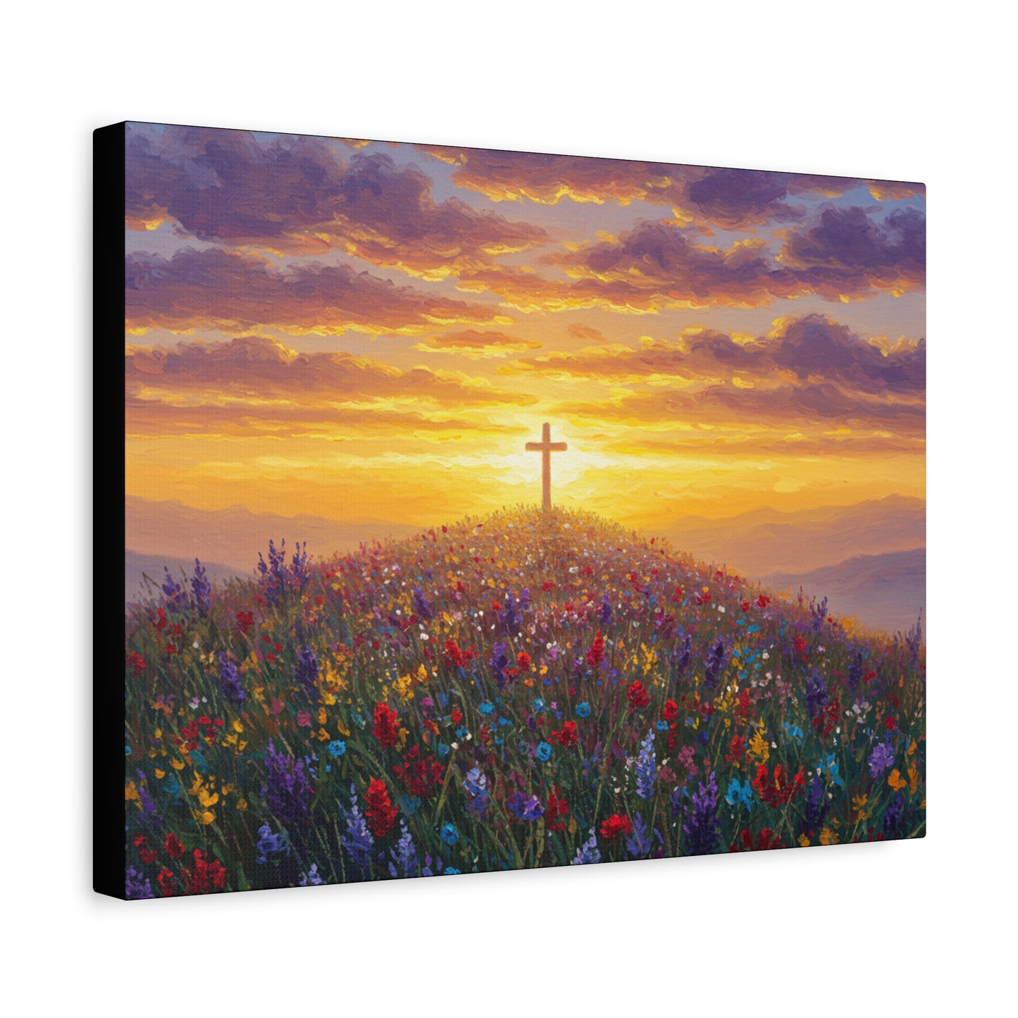 Canvas Artwork Cross on Hill Christian Painting in style of Monet Spiritual Decor Faith Painting Religious Gift