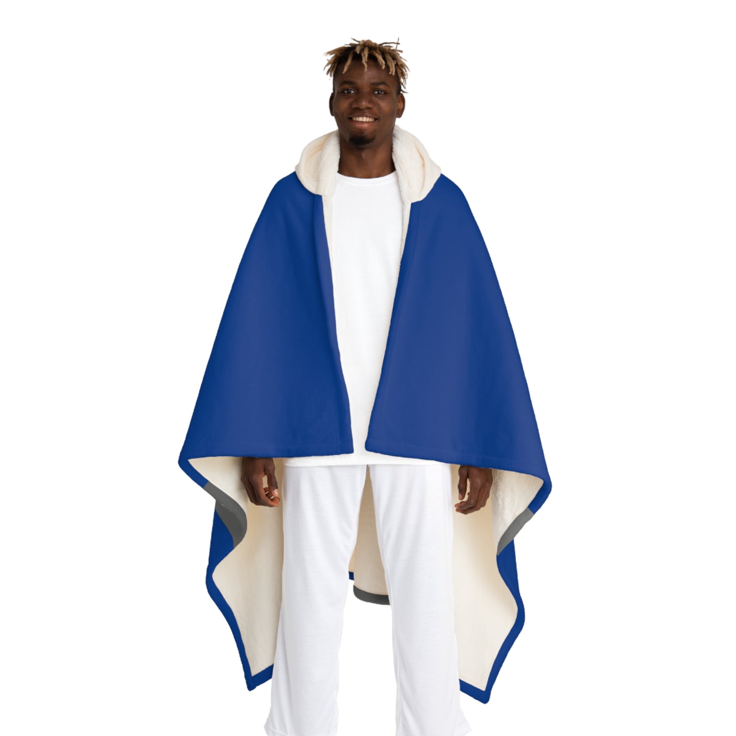 Custom Name Hooded Sherpa Blanket | Blue Personalized Gift Wrap Blanket | Cozy Wearable Sherpa Throw for Him or Her