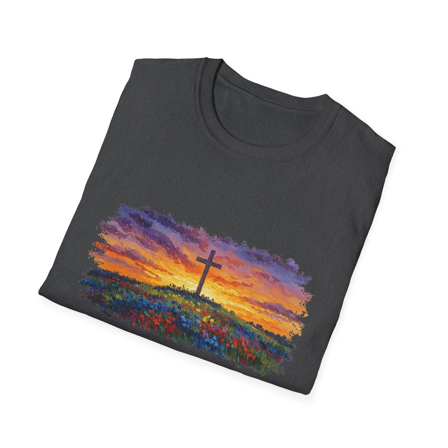 Van Gogh-Style Cross Sunset T-Shirt | Christian Faith Tee, Impressionist Nature Cross Shirt, Sunset Religious Art, Faith & Landscape Gift