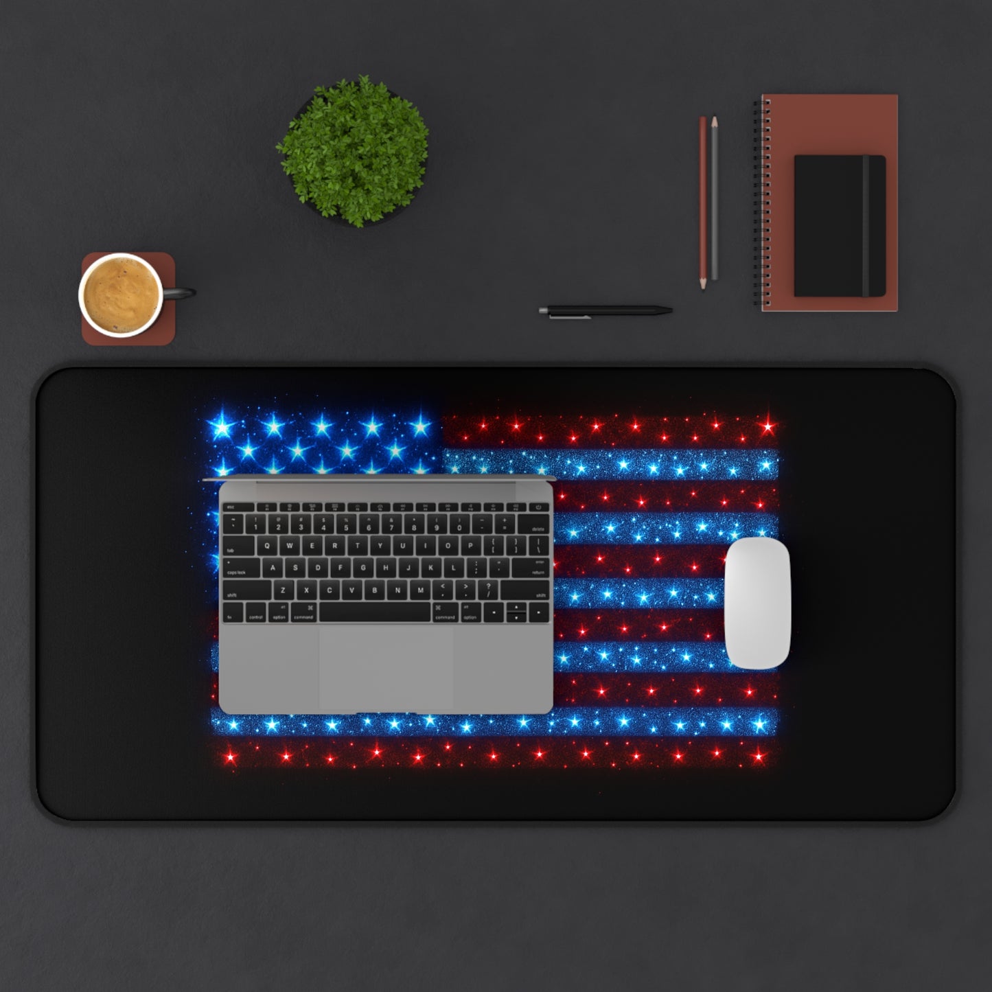 Bioluminescent USA Flag Desk Mat | Neon Patriotic Mouse Pad - XL Desk Mat Aesthetic for Home Office, Veteran and 4th of July Gift