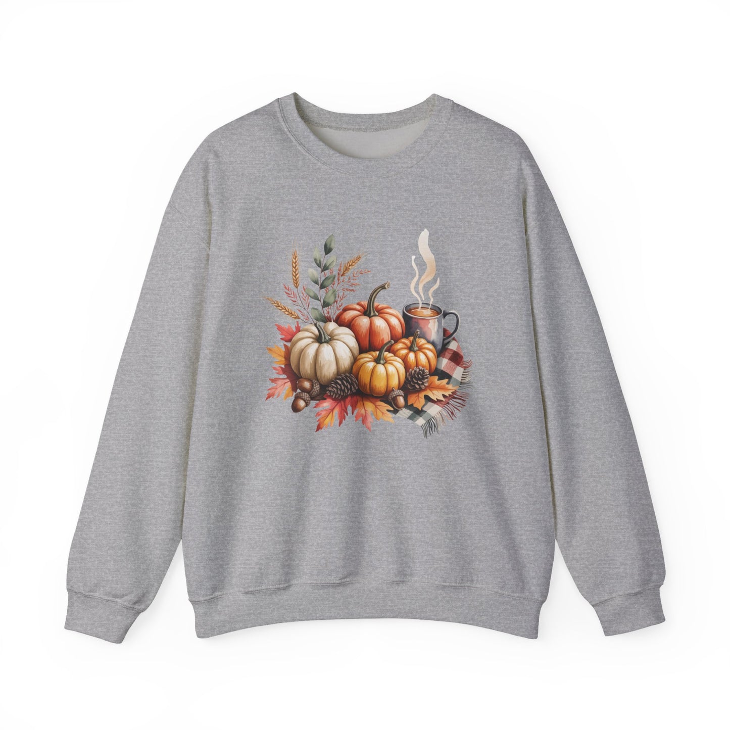 Fall Pumpkin Sweatshirt, Cozy Autumn Crewneck, Thanksgiving Sweater With Pumpkins And Coffee, Fall Leaves Pullover, Seasonal Gift