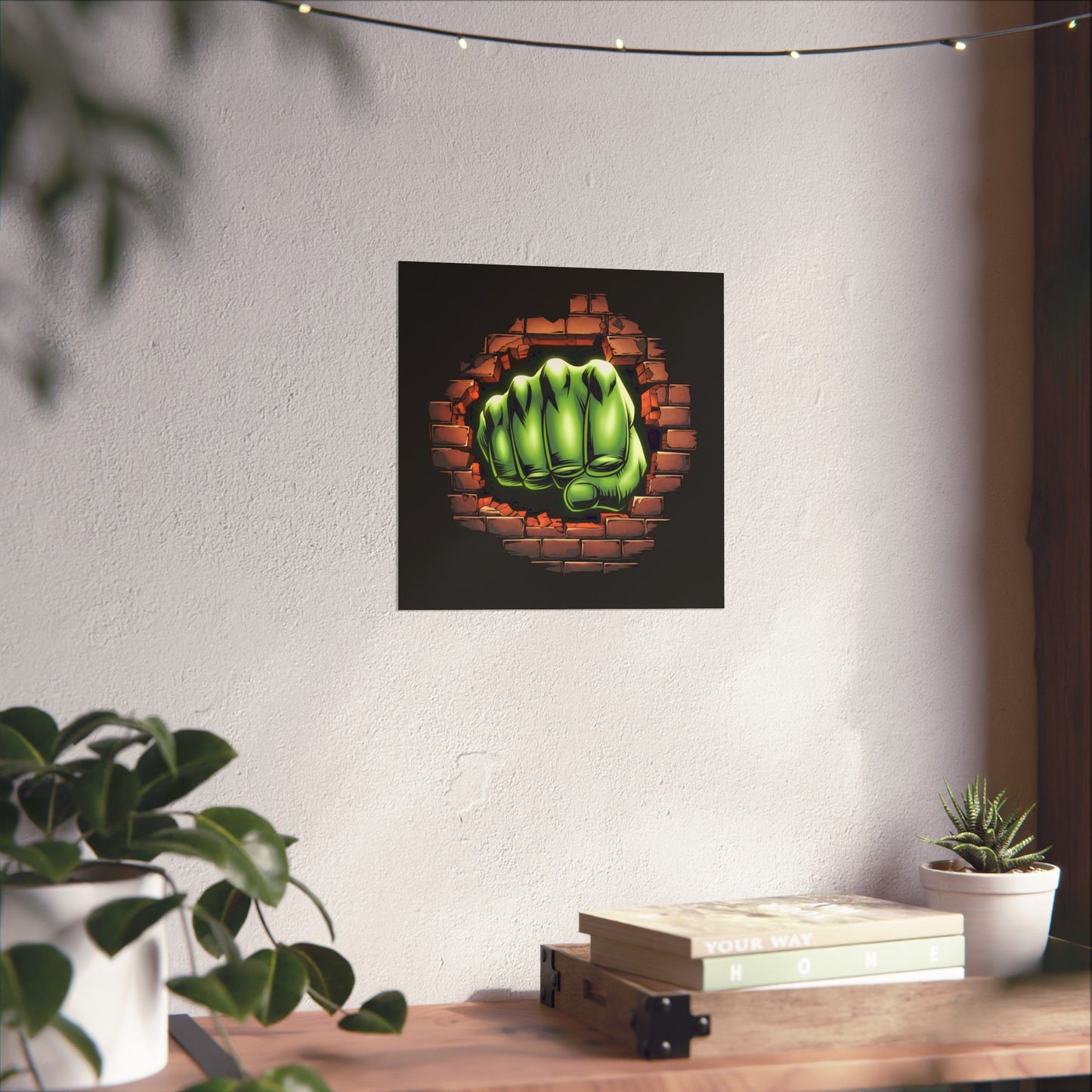 Vertical Poster, Green Fist Smashing Through Wall Design, Comic Book Poster, Geeky Decor, Geeky Gift