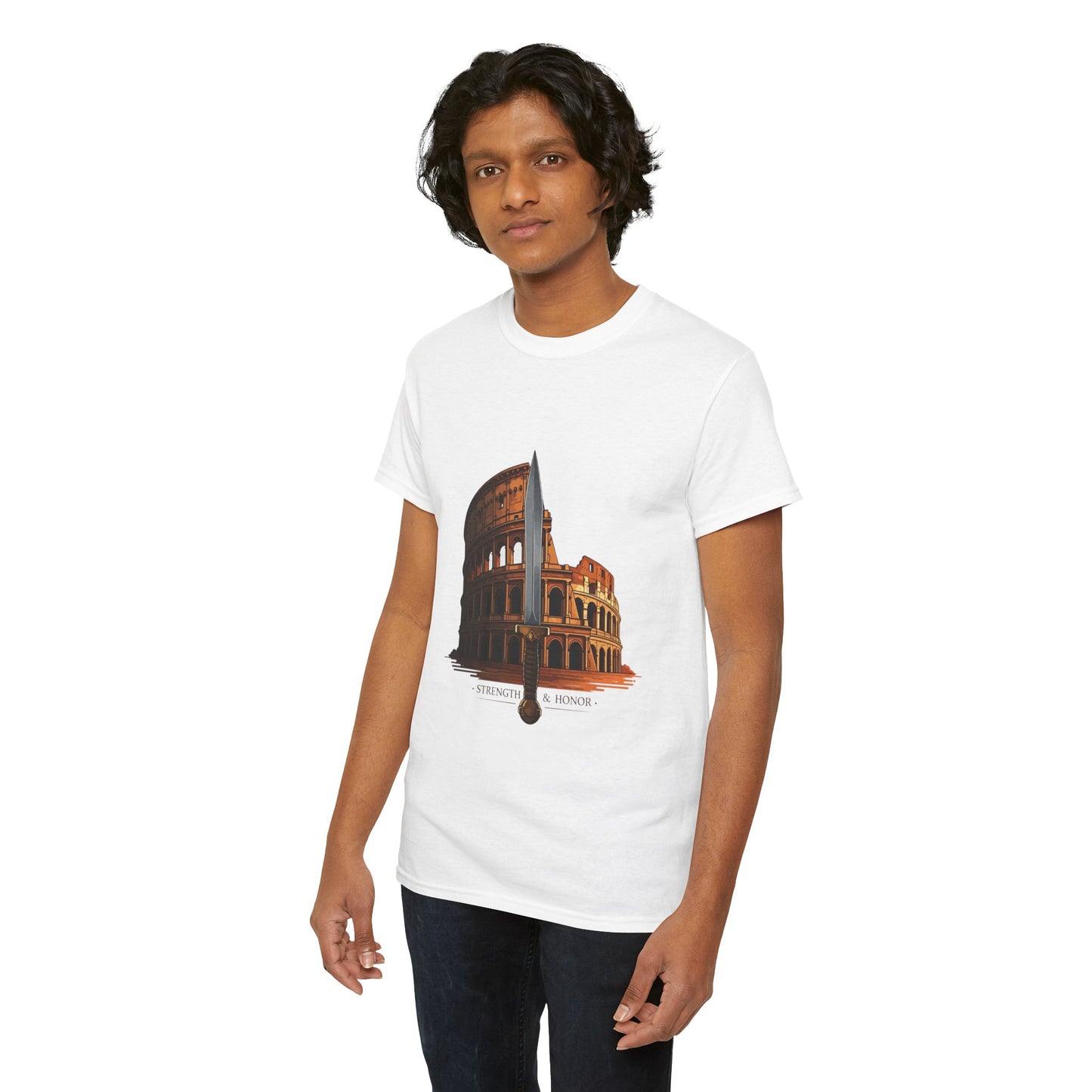 Strength & Honor Gladiator Shirt – Roman Colosseum Sword Graphic Tee – Ancient Rome History T-Shirt for Gladiator & Travel Fans