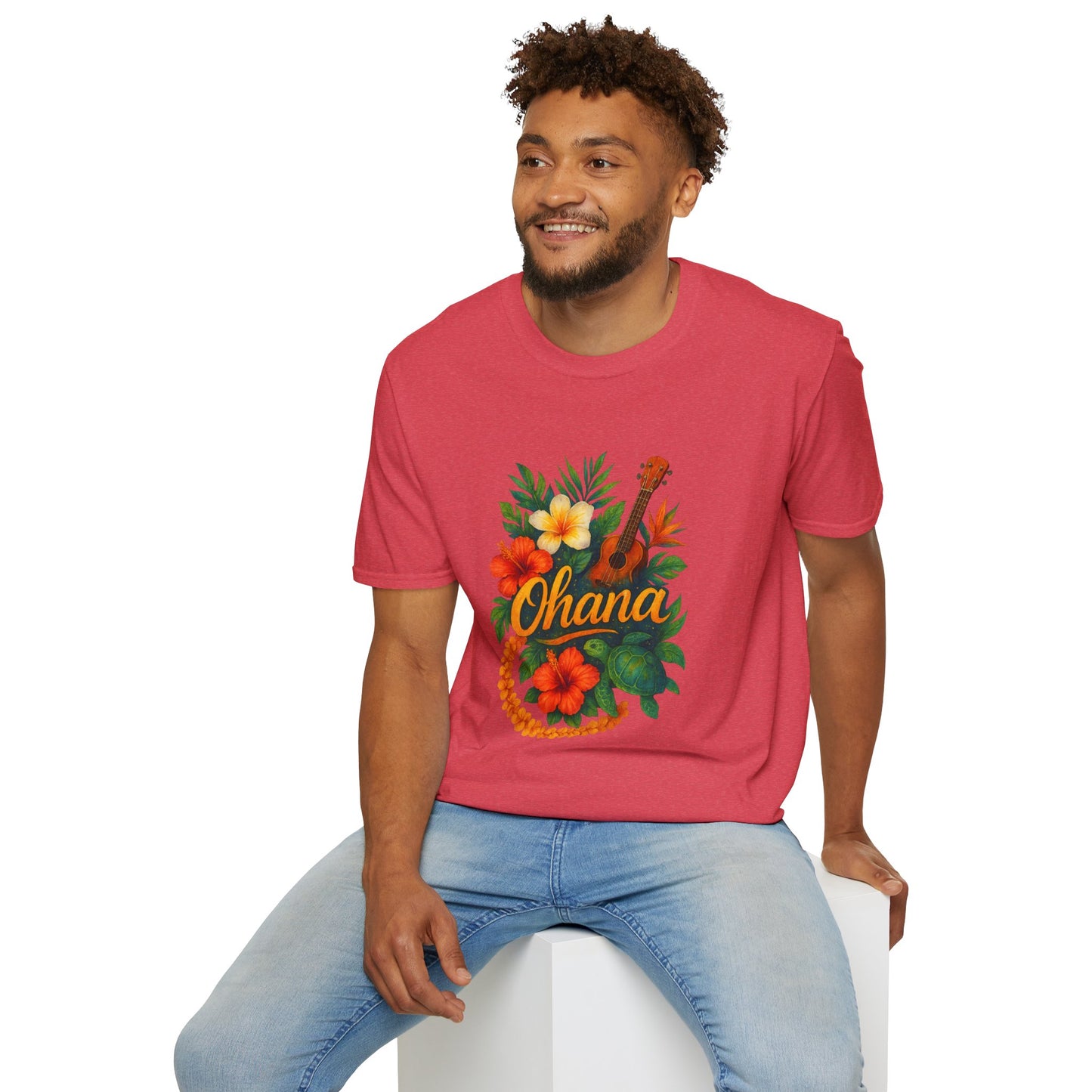 Ohana Hawaiian Shirt | Tropical Family T-Shirt | Luau Vacation Tee | Aloha Summer Shirt | Ukulele Turtle Floral Beach Gift