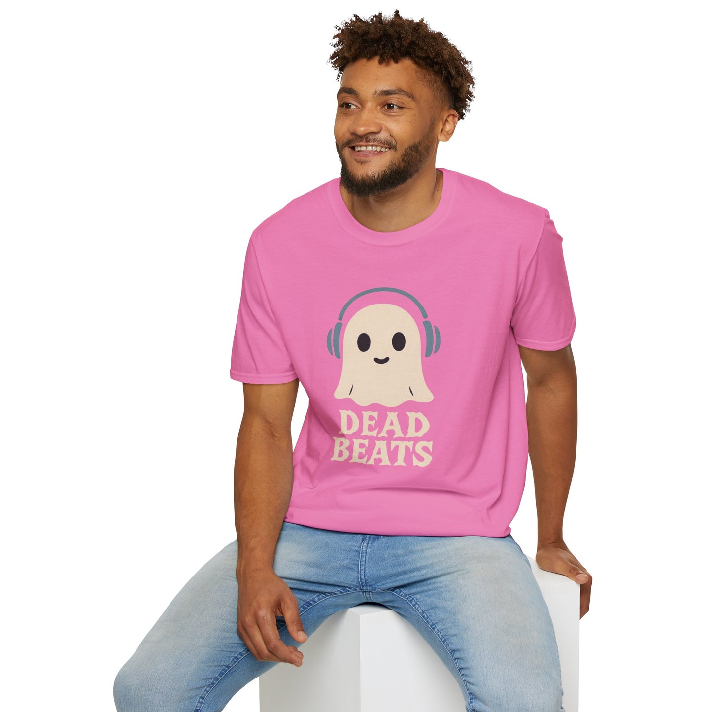 Dead Beats Ghost T-Shirt - Funny Music Halloween Shirt - Cute Ghost with Headphones Tee - Gift for DJs, Musicians and Spooky Season