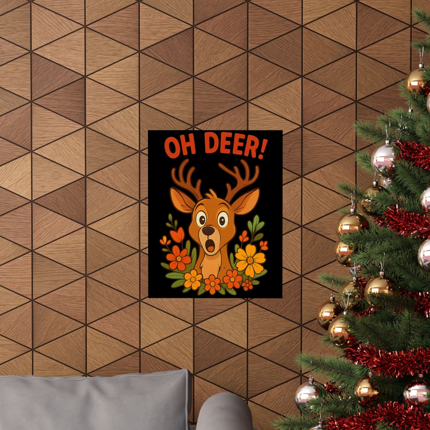 Vertical Poster - Startled Deer 'Oh Deer' Wildlife Decor Nature Decoration Funny Poster