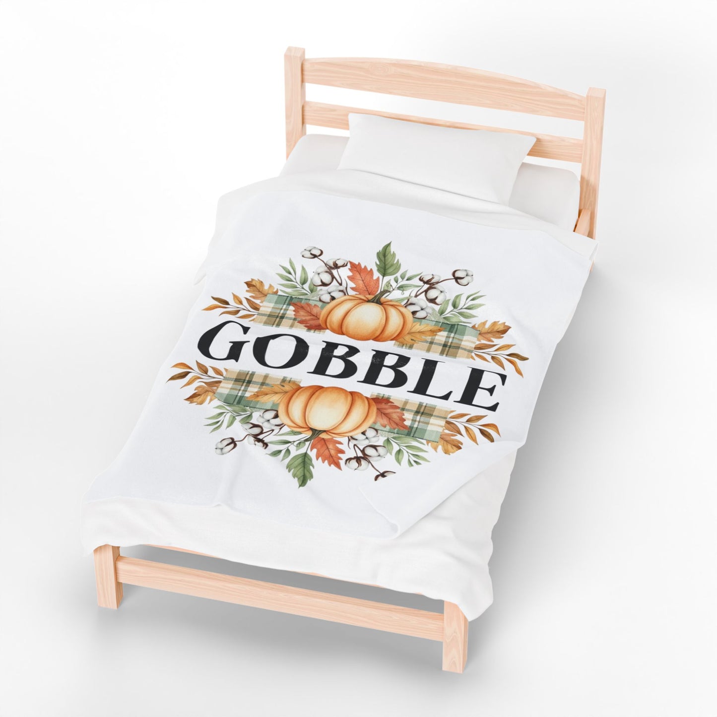 Gobble Fall Blanket, Thanksgiving Throw Blanket With Pumpkins And Leaves, Cozy Autumn Decor, Soft Fleece Blanket Gift For Family Gatherings