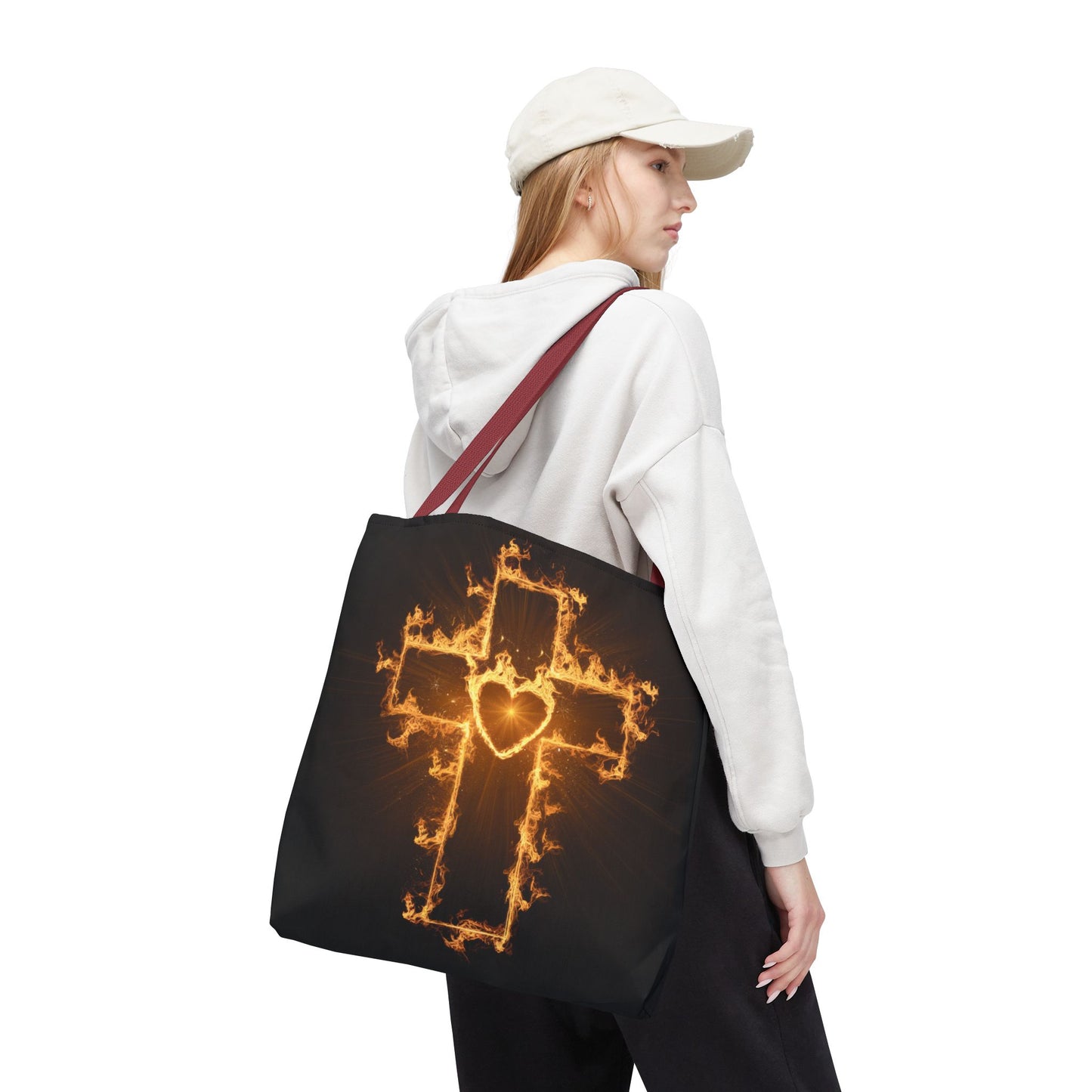 Stylish Flame Cross Tote Bag - Faith-Inspired Fashion
