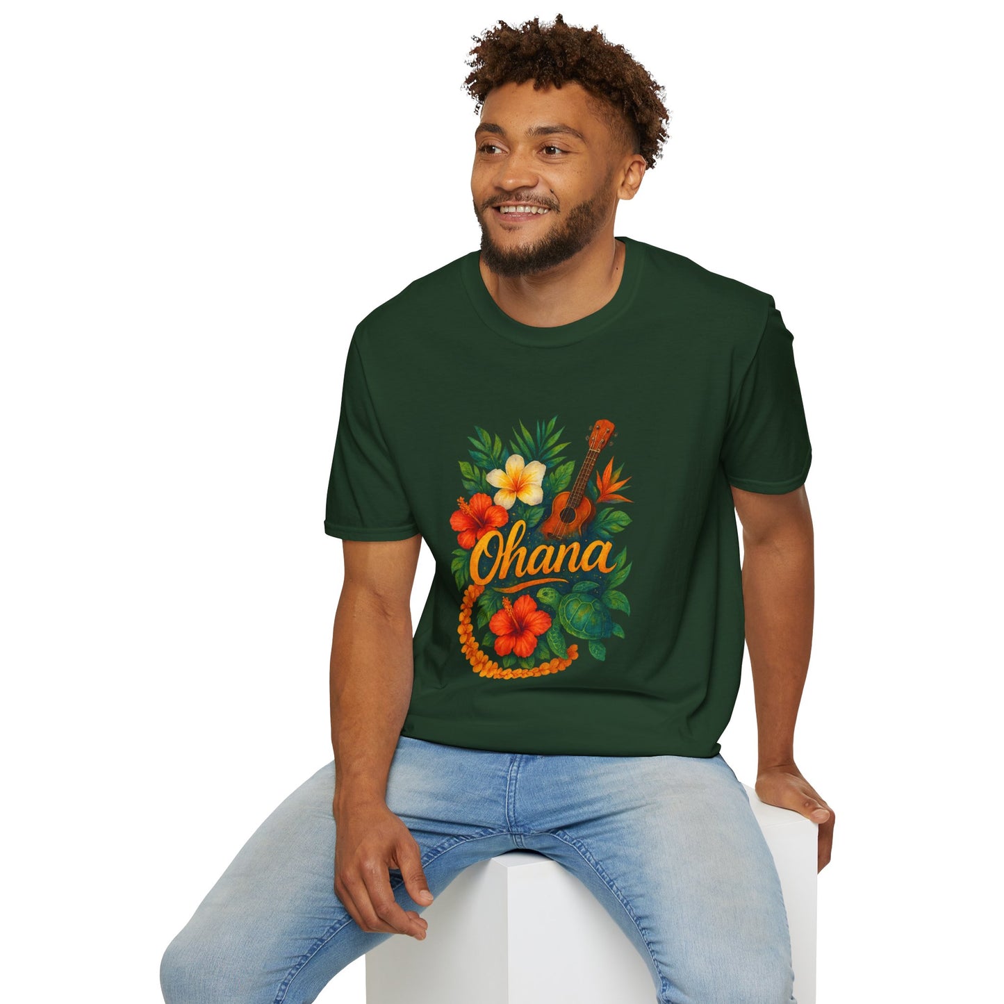 Ohana Hawaiian Shirt | Tropical Family T-Shirt | Luau Vacation Tee | Aloha Summer Shirt | Ukulele Turtle Floral Beach Gift